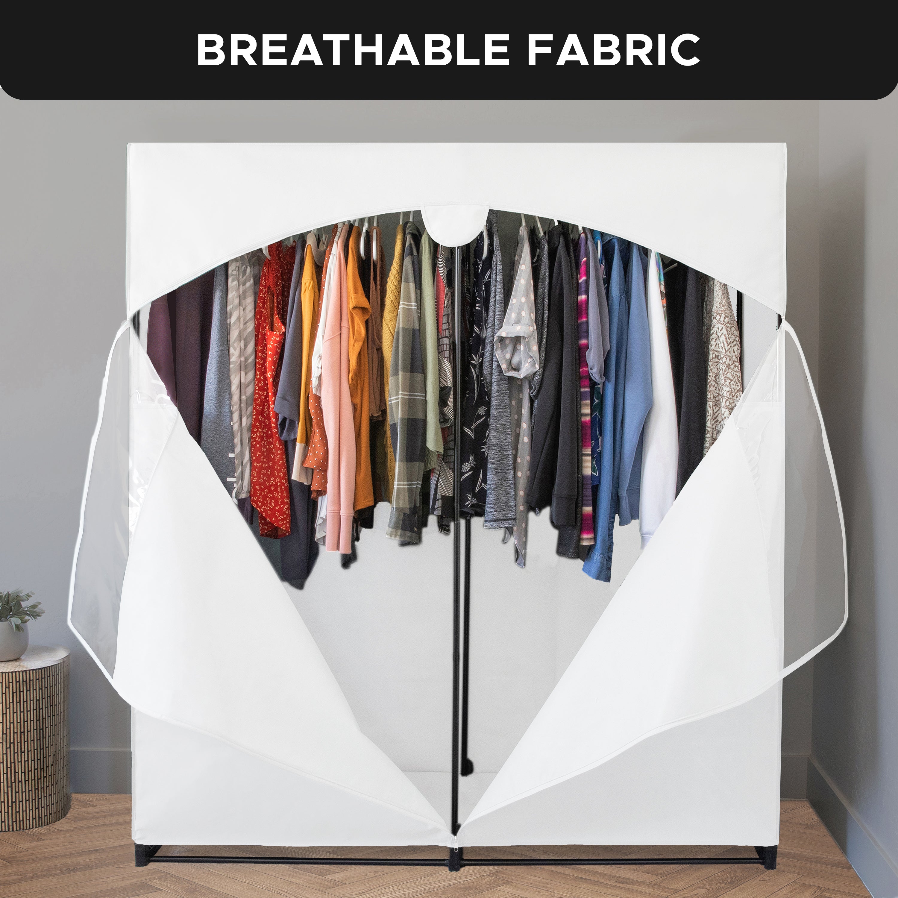 Portable Wardrobe Closet, Heavy Duty Hanging Rod with 50 Lb. Weight Capacity, Super Easy Assembly, No Tools Required