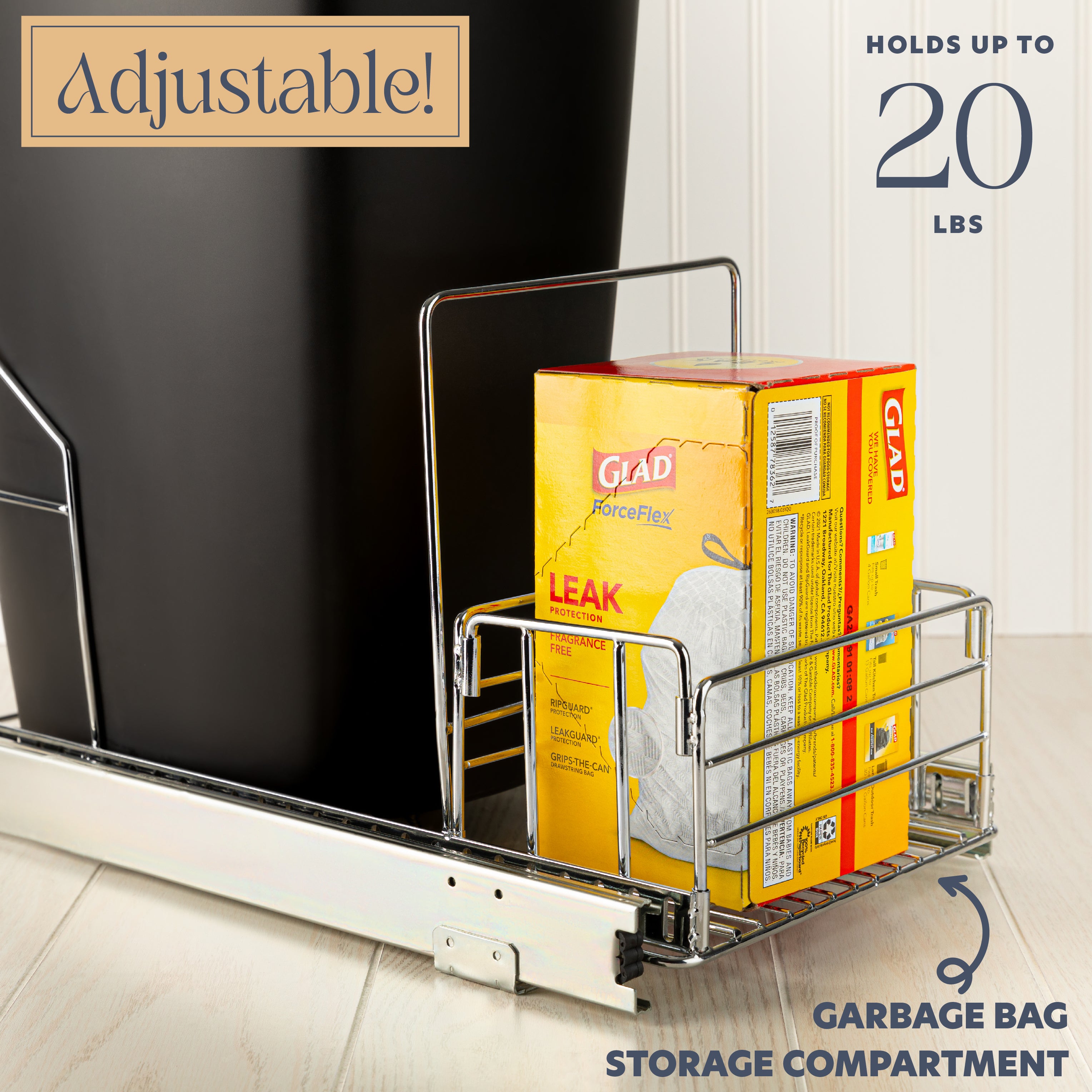 Pull Out Trash Can Under Cabinet with Garbage Bag Storage- Trash Can Not Included