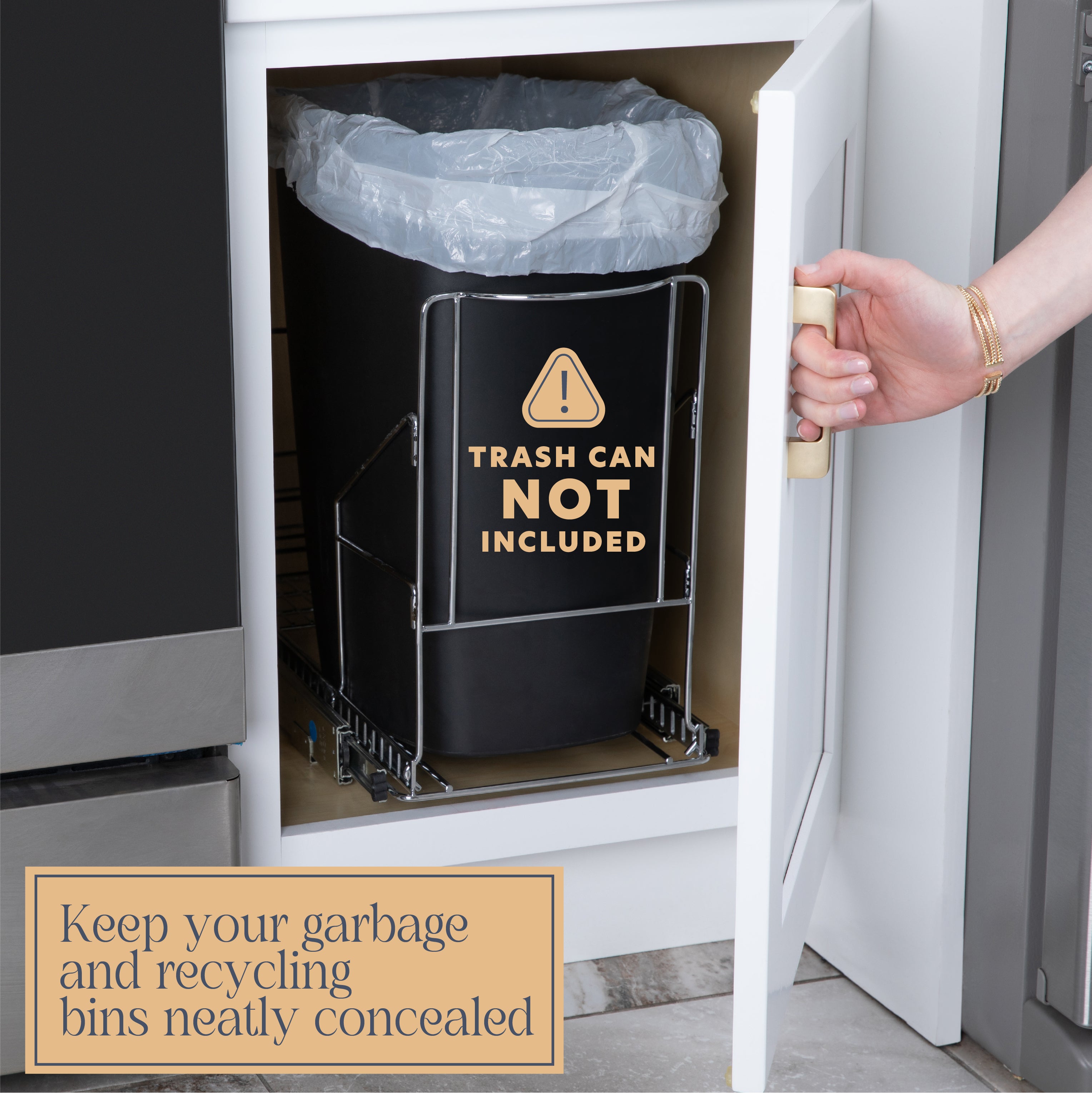 Pull Out Trash Can Under Cabinet with Garbage Bag Storage- Trash Can Not Included