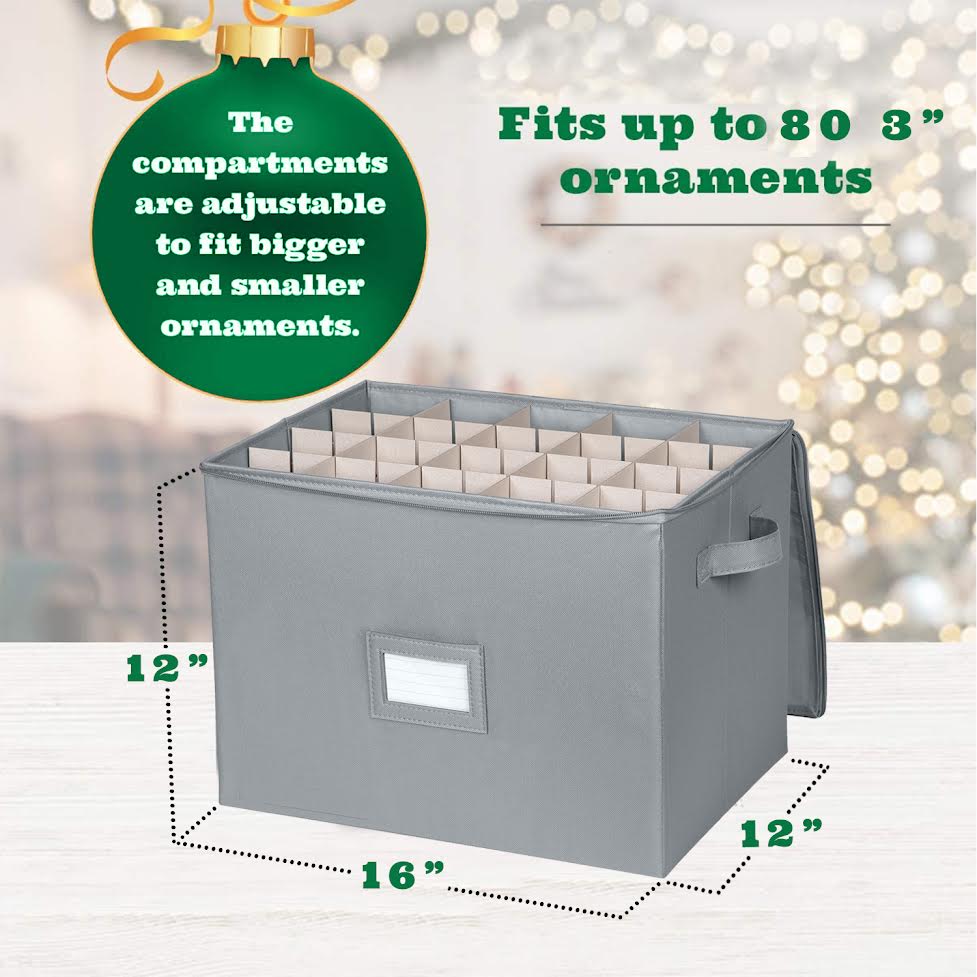 Christmas Ornament Storage Box - Christmas Decor Storage Containers - Store up to 80- 3” Holiday Ornaments 600D To Protect and Store Ornaments Décor.