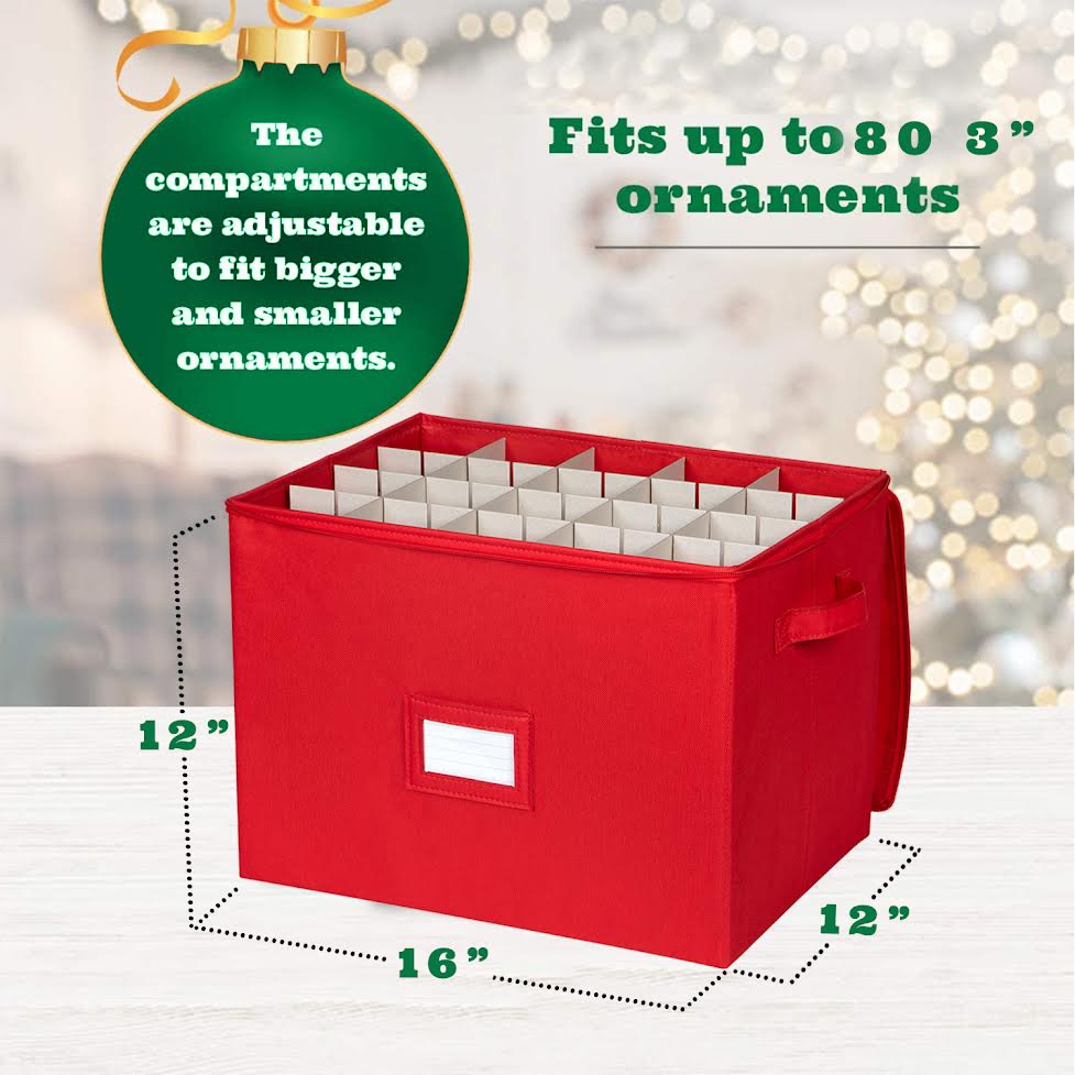 Christmas Ornament Storage Box - Christmas Decor Storage Containers - Store up to 80- 3” Holiday Ornaments 600D To Protect and Store Ornaments Décor.