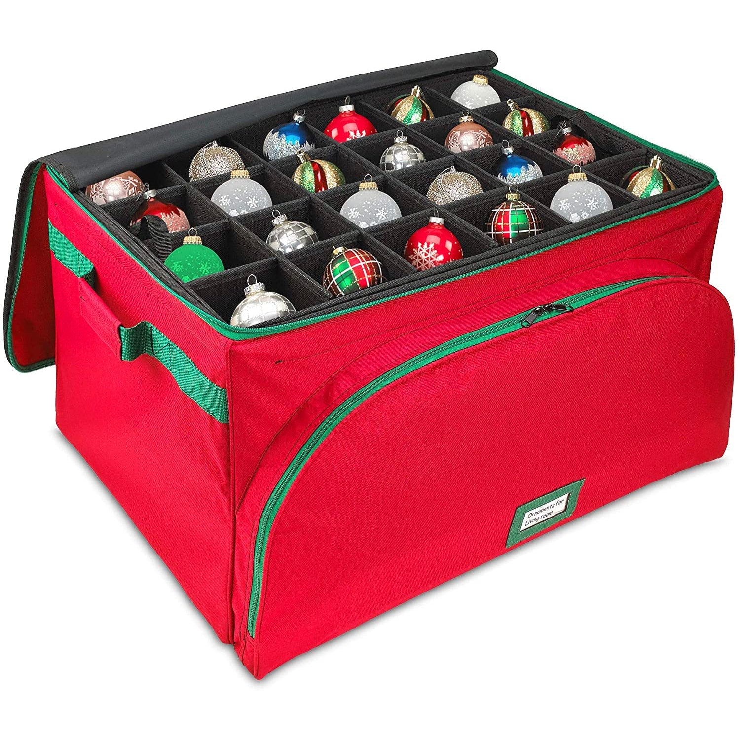 Christmas Ornament Storage Containers – Holds Up to 72- 4” ornaments Durable 600D Fabric - Adjustable Dividers - 3 Individual Trays – Metal Frame