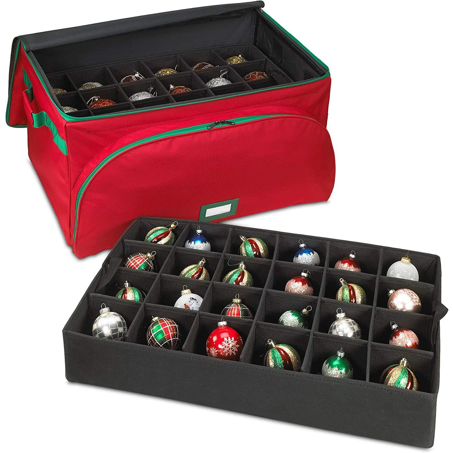 Christmas Ornament Storage Containers – Holds Up to 72- 4” ornaments Durable 600D Fabric - Adjustable Dividers - 3 Individual Trays – Metal Frame