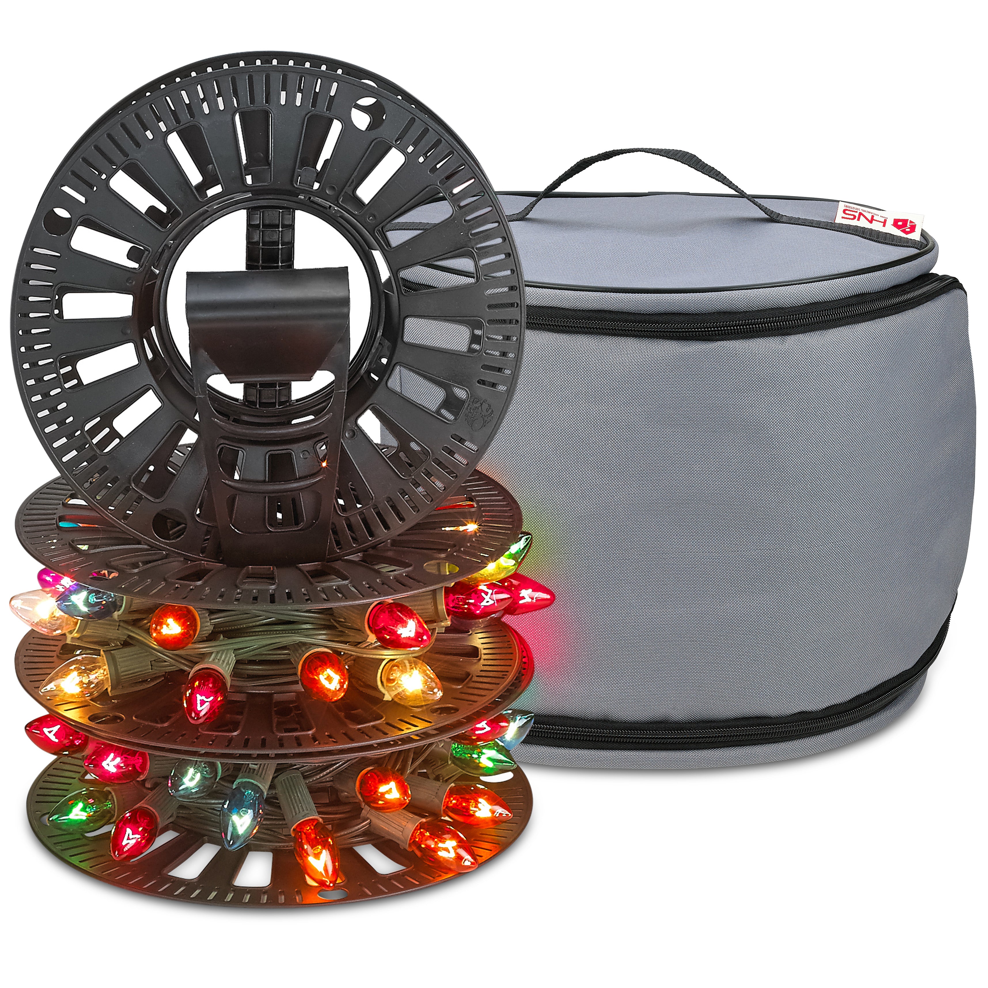 Premium Christmas Light Storage Bag – Heavy Duty Tear Proof 600D/Inside PVC Material with Reinforced Handles - With 3 Reels Stores up to 375 Ft of Mini Christmas Tree Lights & Extension Cords