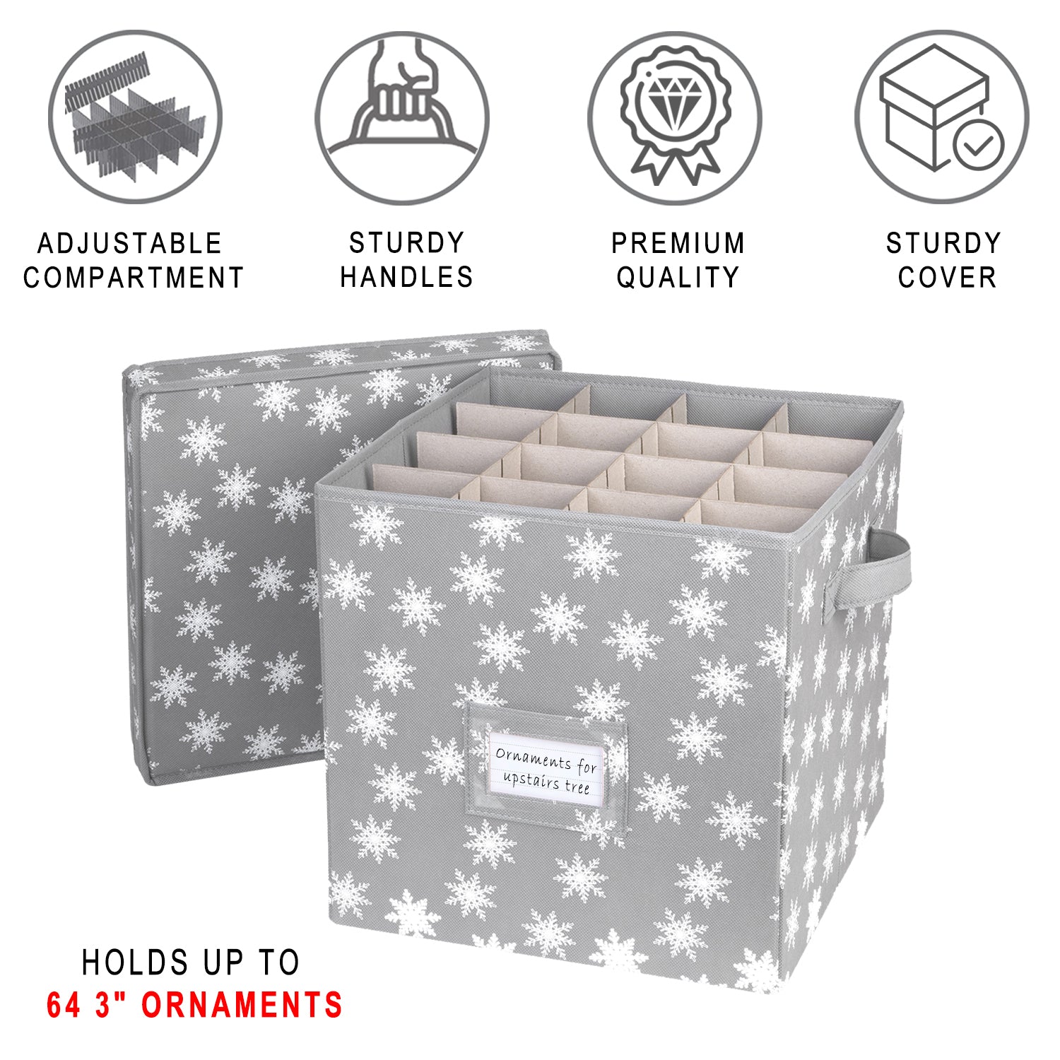Christmas Ornament Storage Box with Lid - Christmas Decor Storage Containers that Store up to 64 Holiday Ornaments