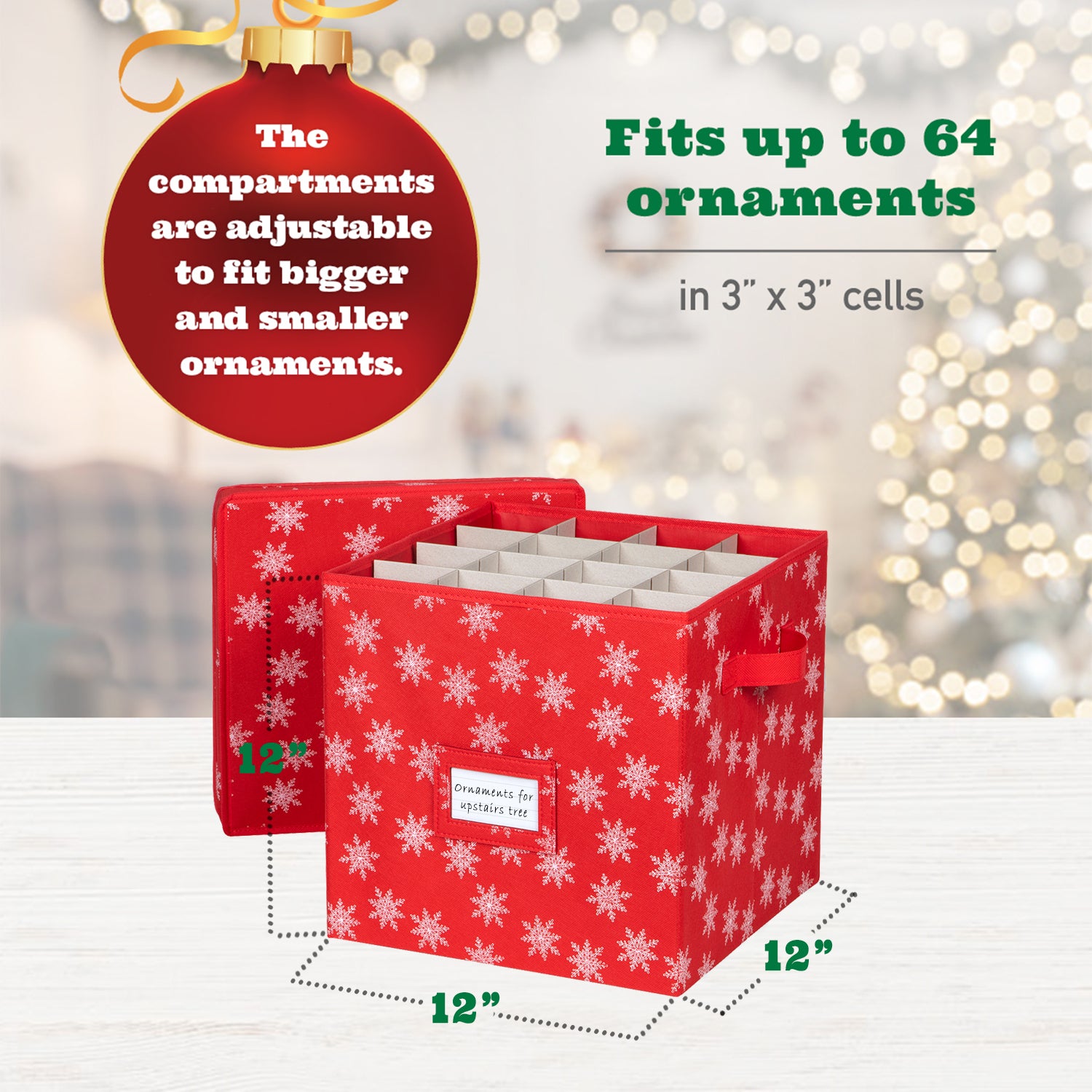 Christmas Ornament Storage Box with Lid - Christmas Decor Storage Containers that Store up to 64 Holiday Ornaments