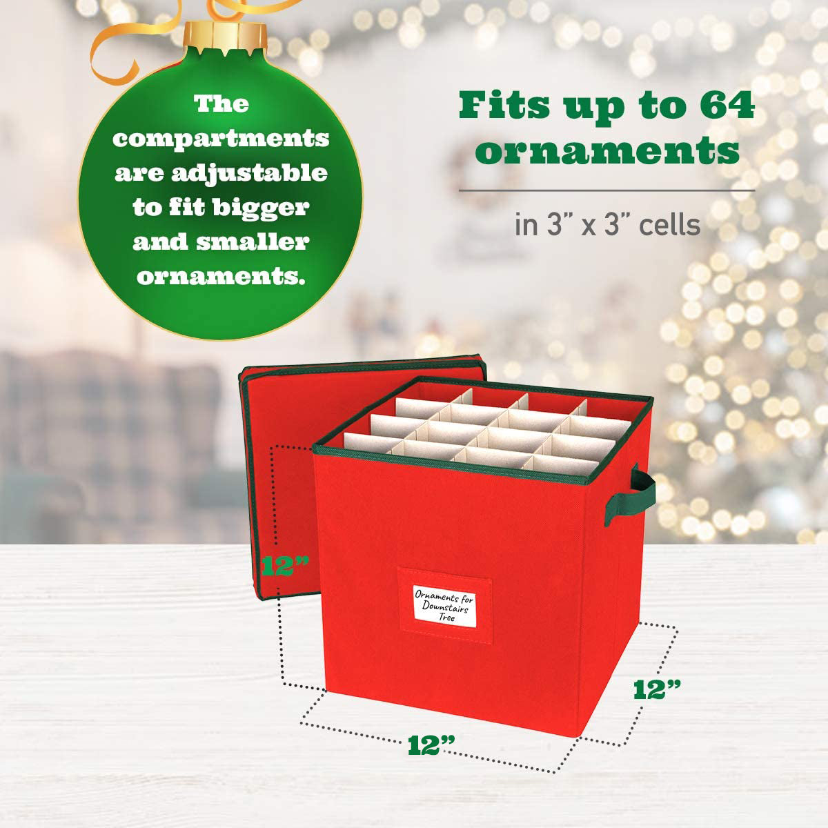 Christmas Ornament Storage Box with Lid - Christmas Decor Storage Containers that Store up to 64 Holiday Ornaments