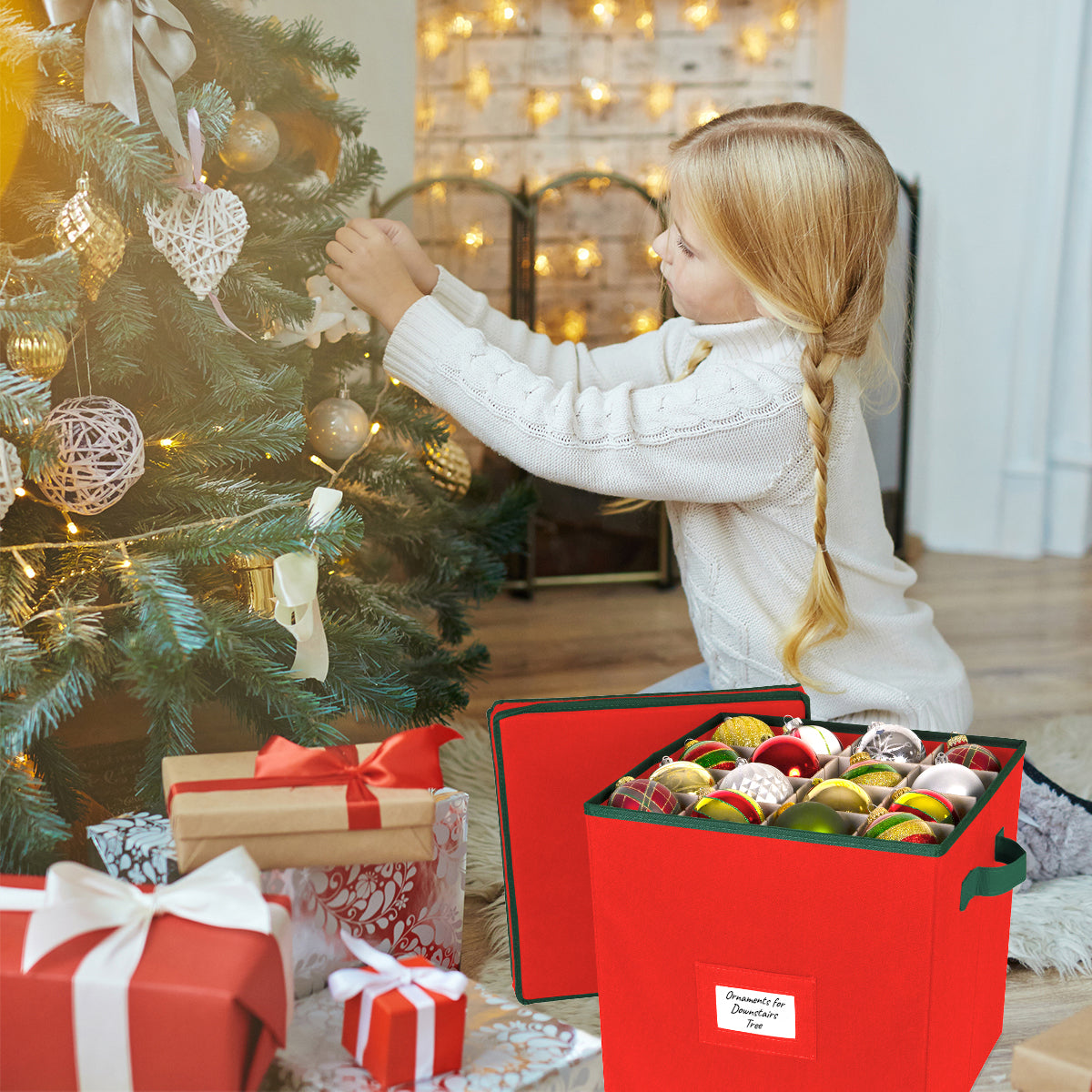 Christmas Ornament Storage Box with Lid - Christmas Decor Storage Containers that Store up to 64 Holiday Ornaments