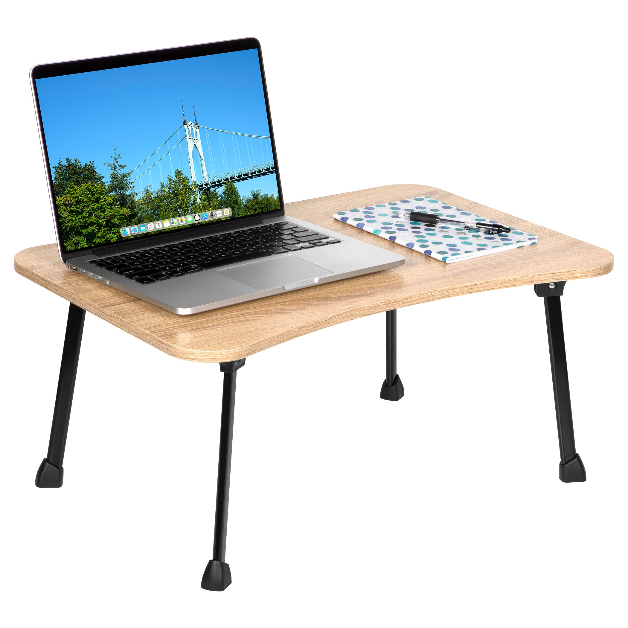 Lap Desk Foldable – Bed Tray for College Dorm and Home – with Handles and Foldable Legs - Perfect Laptop Desk – Perfect for Writing, Eating, Working, Studying - Wood Top Bed Table