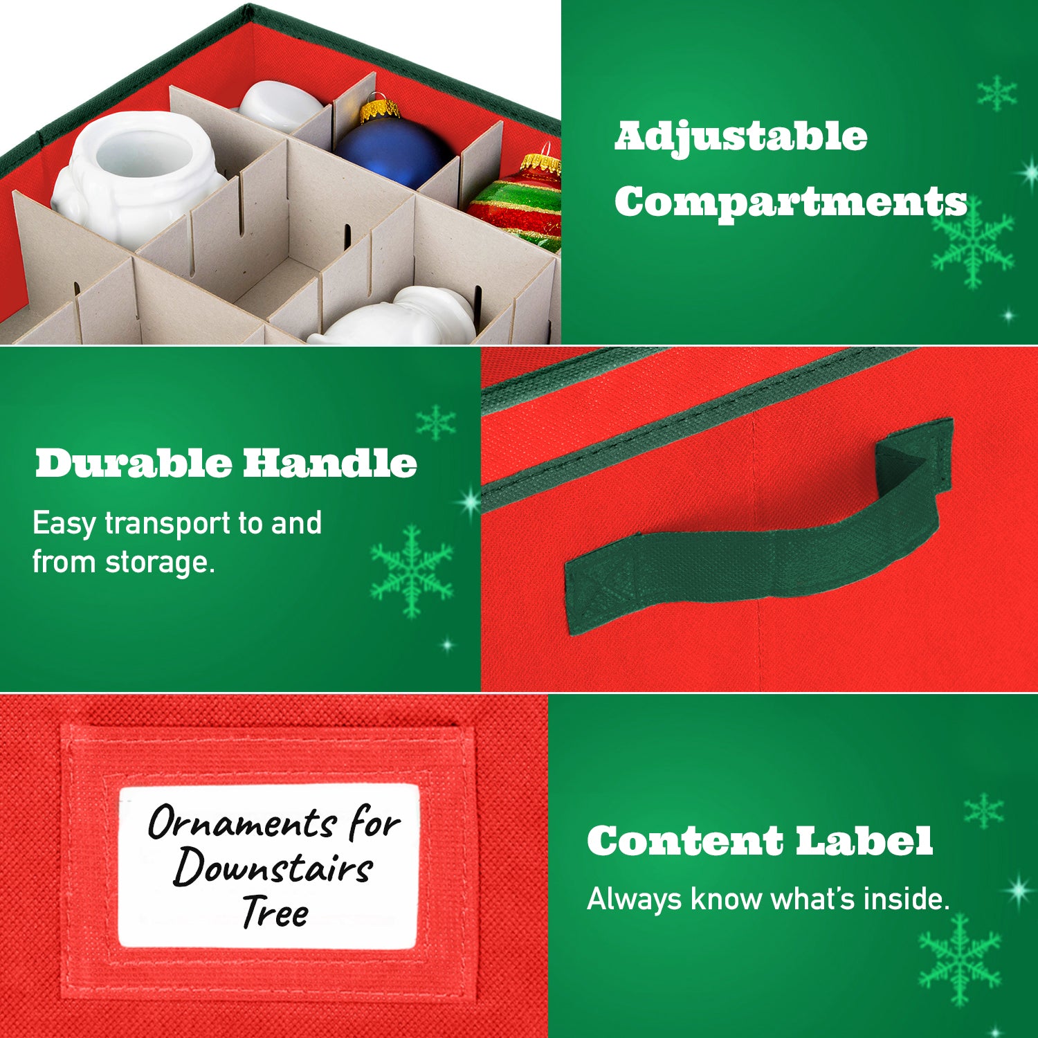 Christmas Ornament Storage Box with Lid - Christmas Decor Storage Containers that Store up to 64 Holiday Ornaments