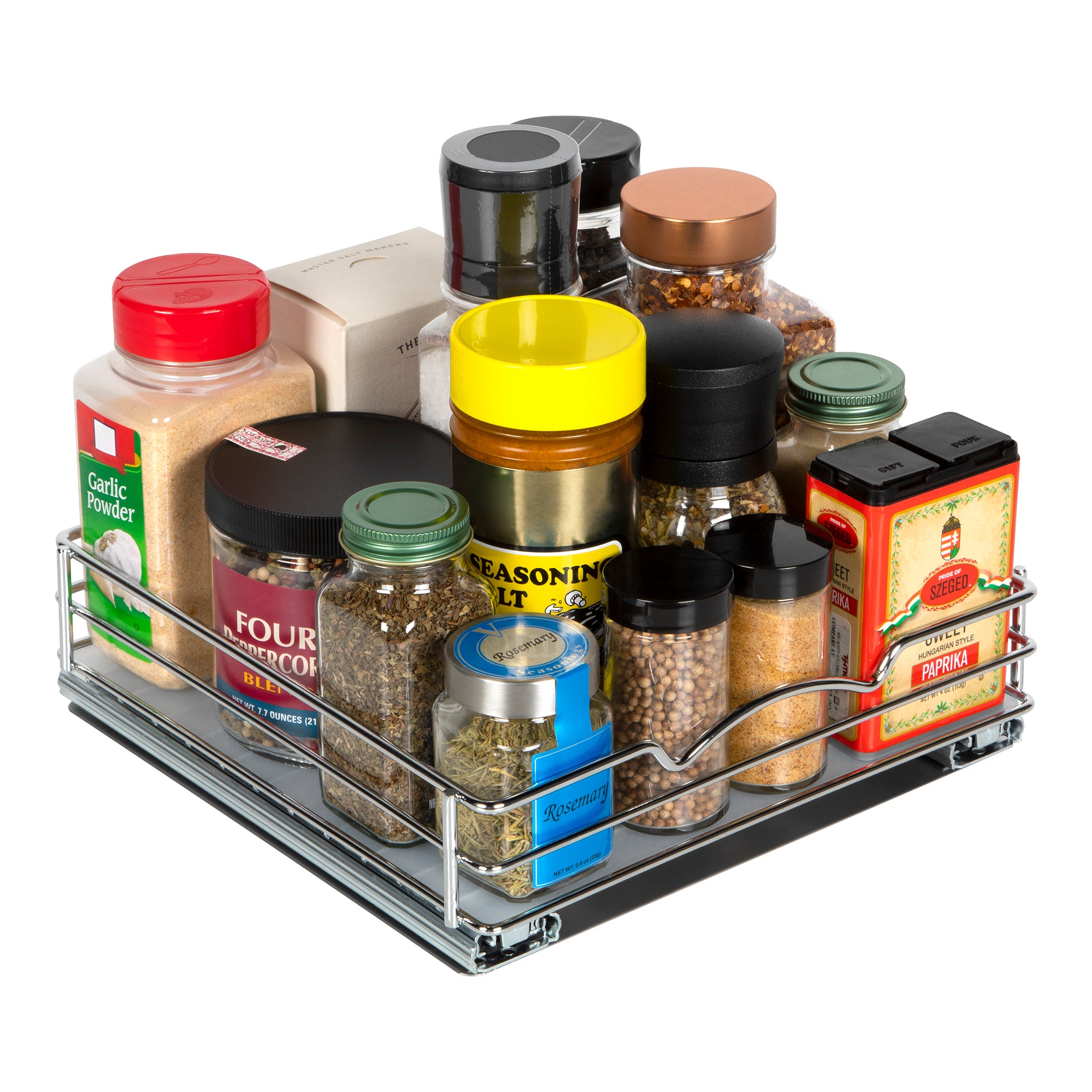 Pull Out Spice Rack Organizer for Cabinet, Heavy Duty-5 Year Limited Warranty, Chrome 8-3/8 inchWx 10-3/8 inchd x 2-1/8 H Slide Out for Upper Kitchen