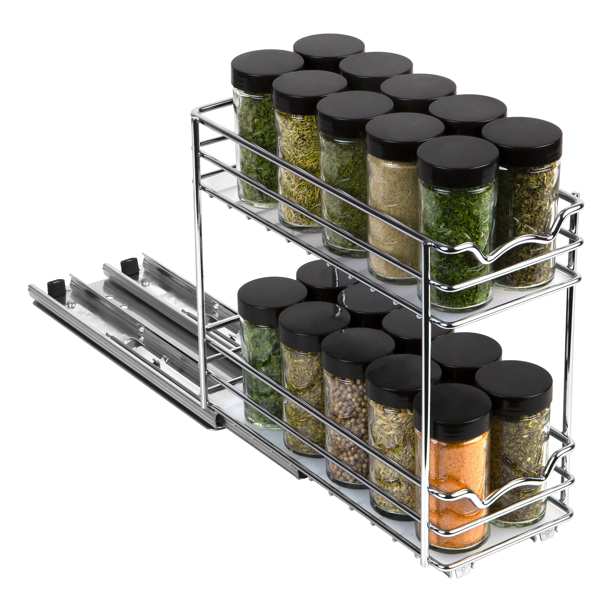 Pull Out Cabinet Organizer for Spices, Cans 2 Tier - Heavy Duty with Lifetime Limited Warranty