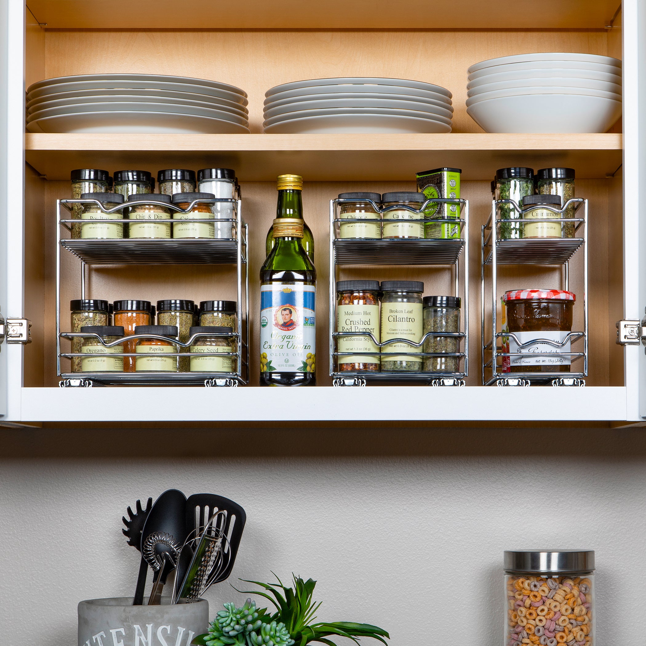 Spice Rack Organizer for Cabinet - Pull Out Double Tier Spice Rack