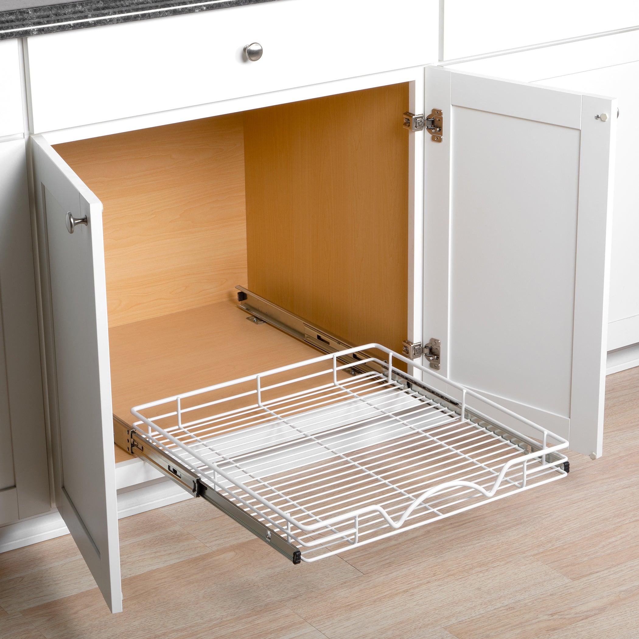 Hold N’ Storage Pull Out Cabinet Drawer Organizer, Heavy Duty-with 5 Year Limited Warranty, Steel Metal -White Finish