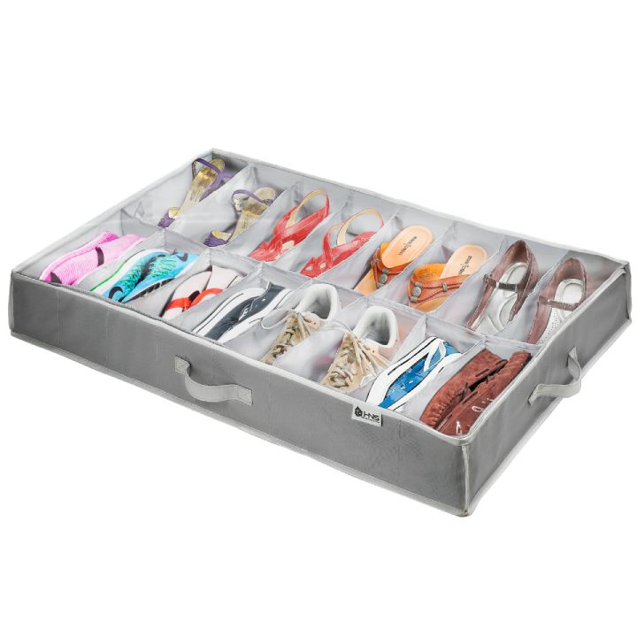 Under Bed Shoe Storage Organizer - TEAR-RESISTANT Heavy Duty 600D Material - Shoe Organizer Under Bed - Fits Men's and Women's Shoes, High Heels, and Sneakers - Up to 16 Pairs - Extra-Strong Zipper - Perfect for College Dorms