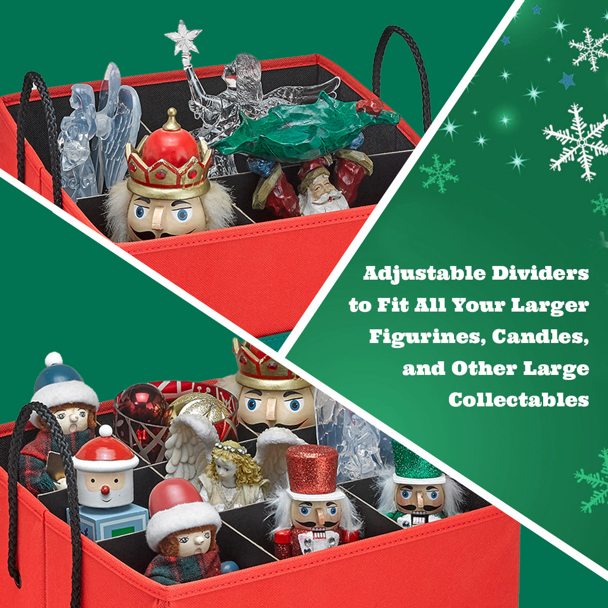 Christmas Nutcracker and Figurine Collectible Storage Box - Stores Up to 9 - 16-inch Tall Nutcrackers, Ornaments, and More - With Adjustable Dividers
