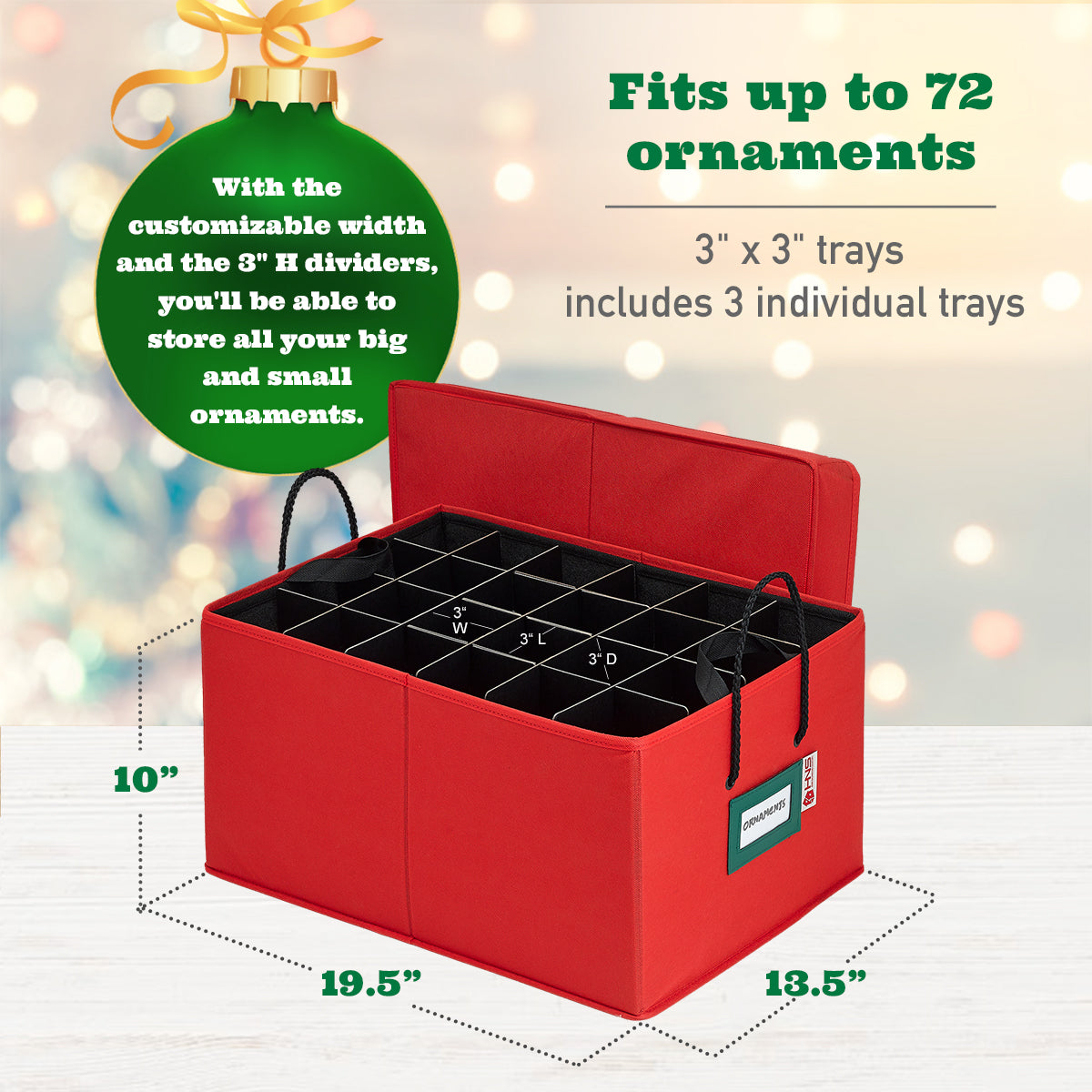 Christmas Ornament Storage Container Box – Heavy Duty, Premium Quality Non-Woven Storage Bins.