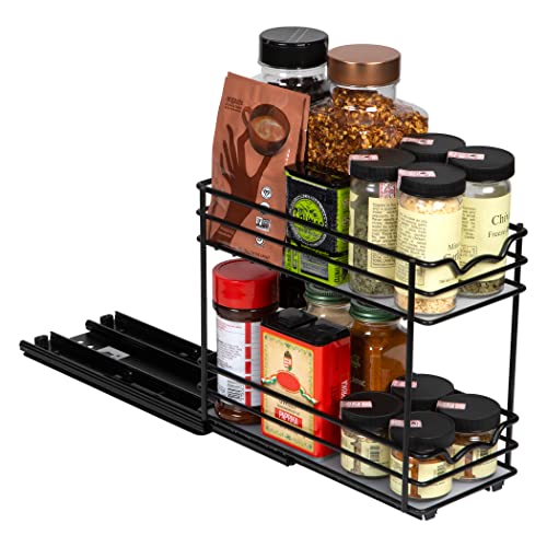 Spice Rack Organizer for Cabinet, Heavy Duty - Pull Out Spice Rack 5 Year Warranty, Black Finish