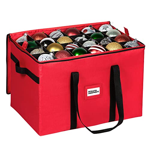 Christmas Ornament Storage Container - With Individual Trays -Heavy Duty 600D Tear Resistant Material, Zippered, Adjustable Dividers - Large