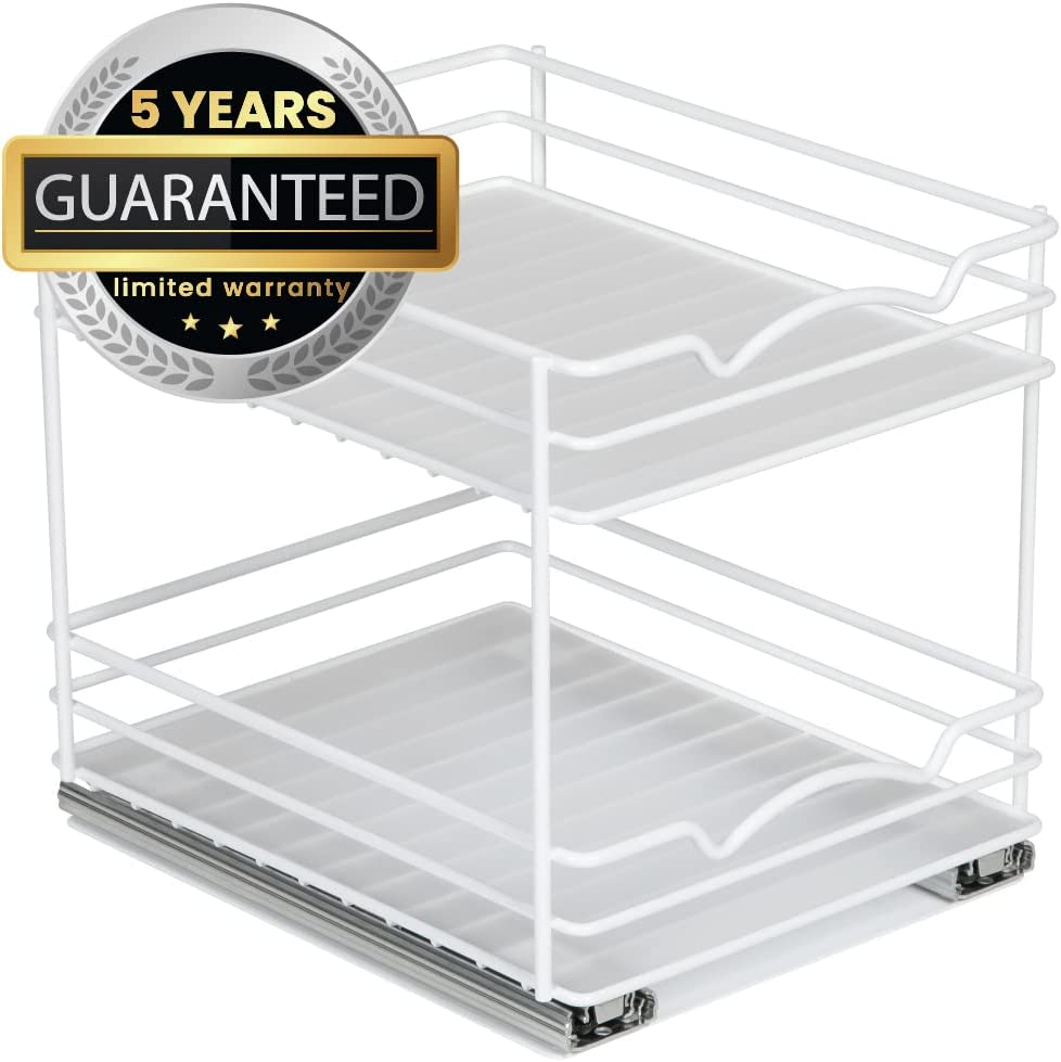 Spice Rack Organizer for Cabinet, Heavy Duty - Pull Out Spice Rack 5 Year Warranty, White Finish
