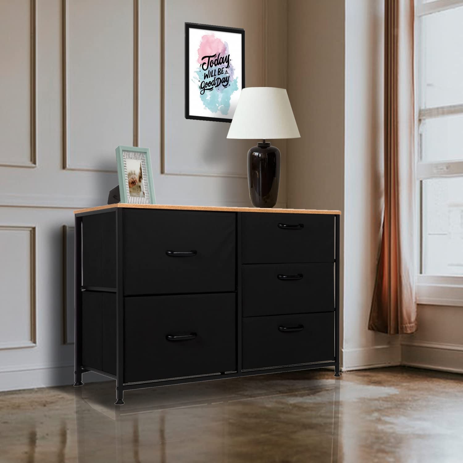 Fabric Dresser – 5 Drawers for Clothes, Toys, etc. – Durable Handles, 2 Big Drawers, 3 Smaller Clothes Drawers – Perfect for College Dorm Room, Home, Office, Nursery - Closet Dresser – Kids Dresser