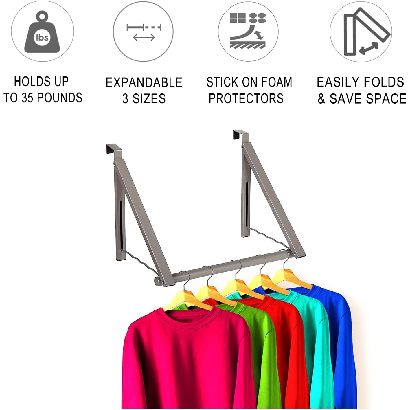 Over the Door Drying Rack Foldable - Over the Door Rack for Hanging Towels, Coats & Clothes - Over the Door Hanger Hooks for Bedroom, Washroom.