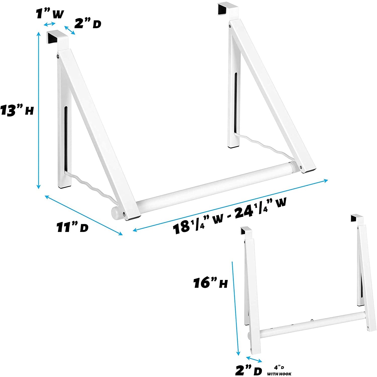 Over the Door Drying Rack Foldable - Over the Door Rack for Hanging Towels, Coats & Clothes - Over the Door Hanger Hooks for Bedroom, Washroom.