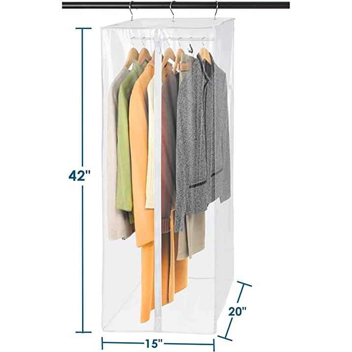 Garment Bag - Clear Hanging Closet Organizer - Durable Zippered Cover with Rod Protects Dresses, Suits, and Jackets from Dust and Moist- Top Metal Frame to Keep All Your Stuff in Shape- 42" x 20" x 15
