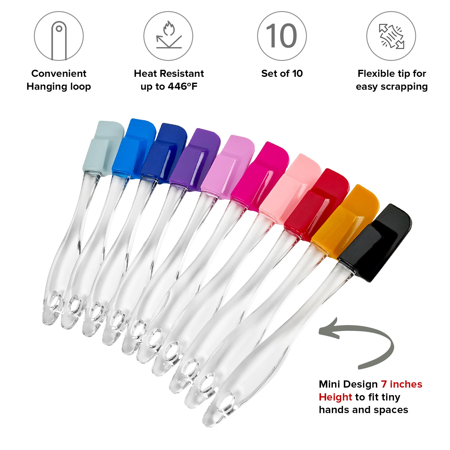 Mini Silicone Spatulas Set - Non-Stick & Heat-Resistant Turners, Pro-Grade - Baking Cooking Mixing 10-Piece Set, Multicolor - by Floridabrands