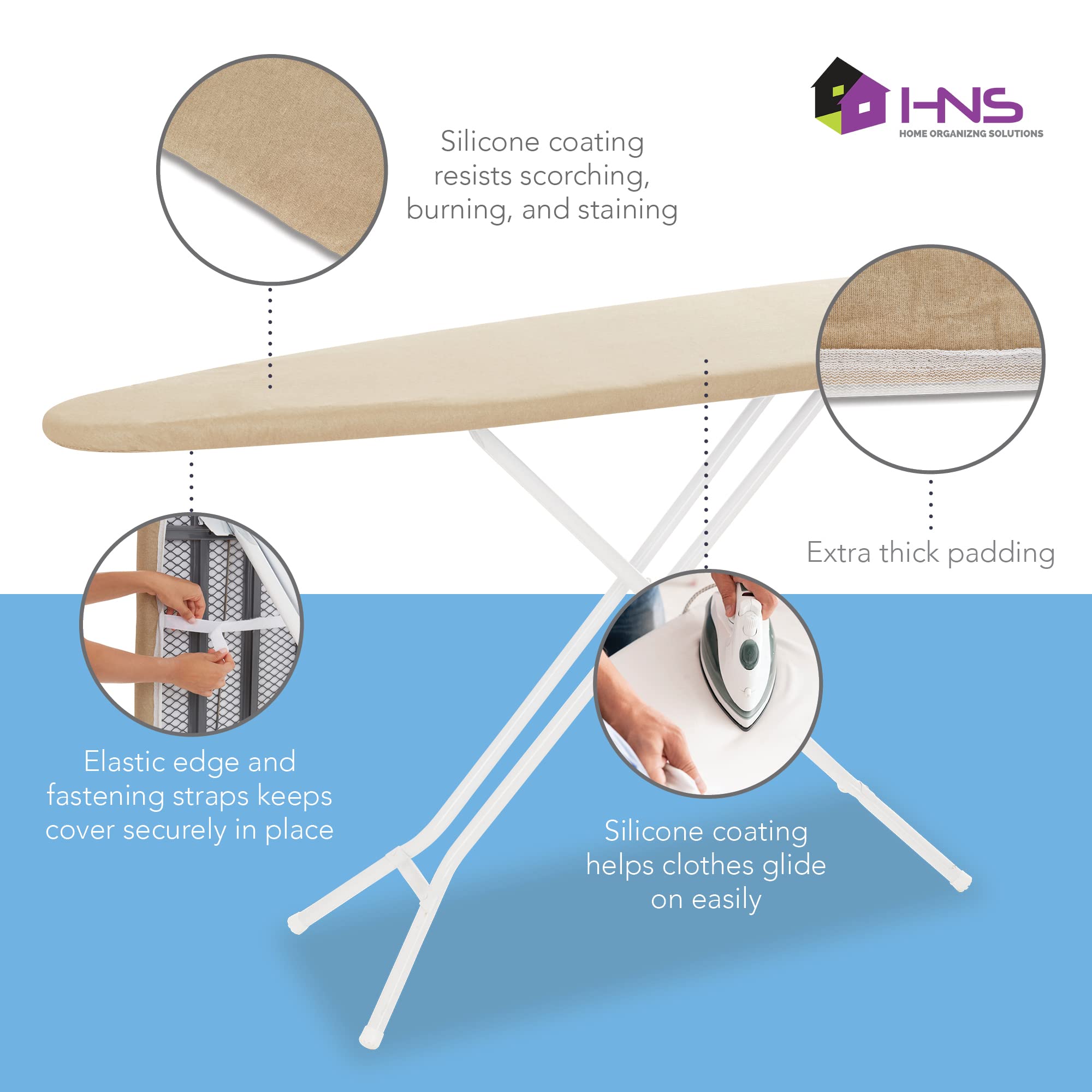 Hold N' Storage Ironing Board Cover and Pad - 15" x 54" - Iron Board Cover Large Fits All Standard Sizes - Heat Reflective Iron Pad for Table Top