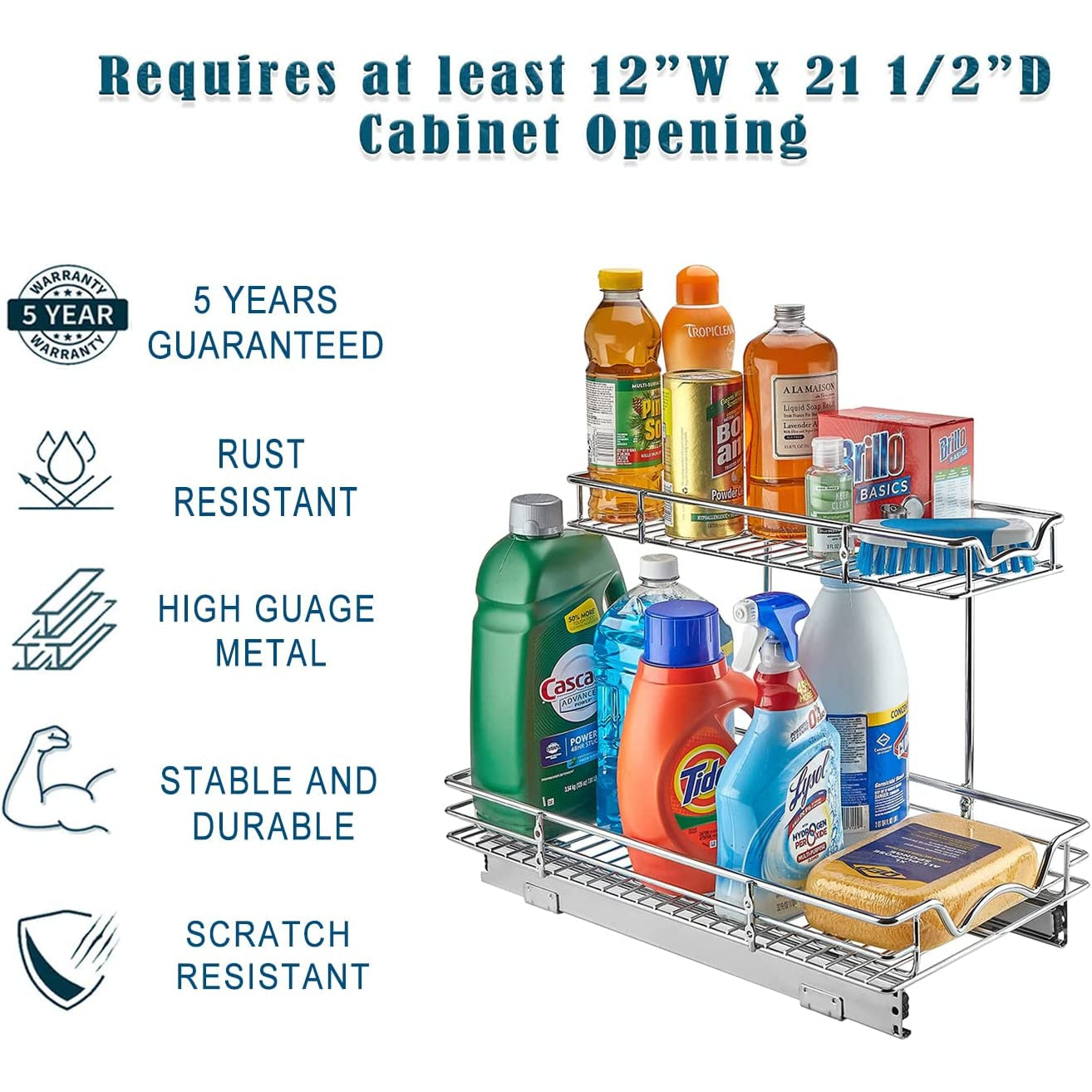 Hold N’ Storage Under Sink Organizers and Storage - 2 Tier slide out Cabinet Organizer With Sliding Drawers For Inside Cabinets Chrome