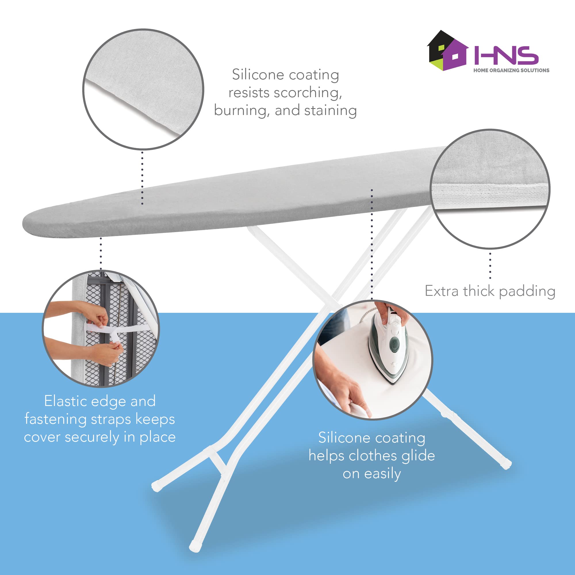 Hold N' Storage Ironing Board Cover and Pad - 15" x 54" - Iron Board Cover Large Fits All Standard Sizes - Heat Reflective Iron Pad for Table Top