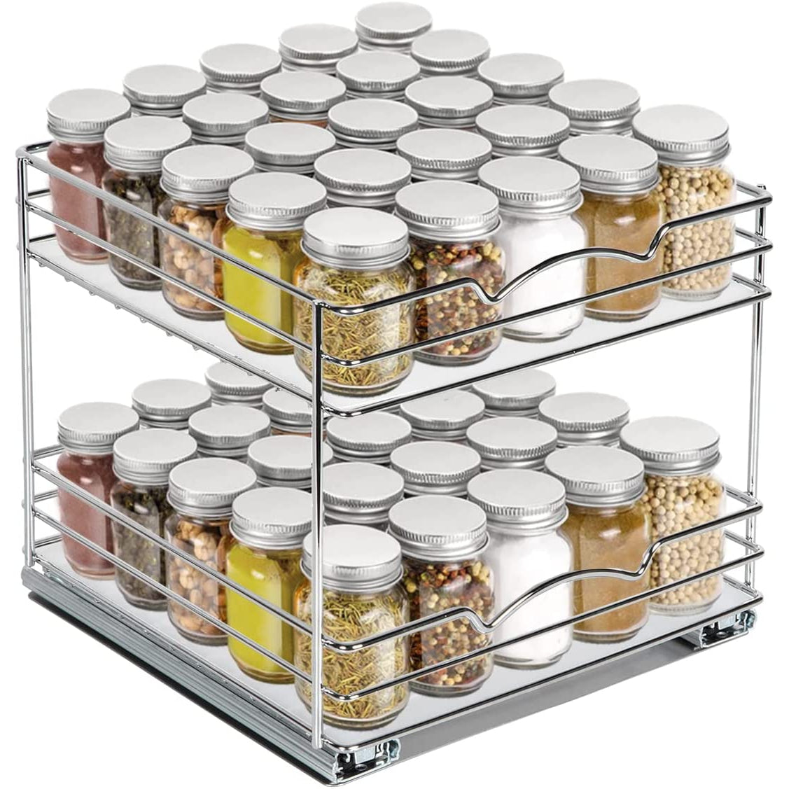 Spice Rack Organizer for Cabinet, Heavy Duty - Pull Out Spice Rack 5 Year Warranty, Chrome Finish