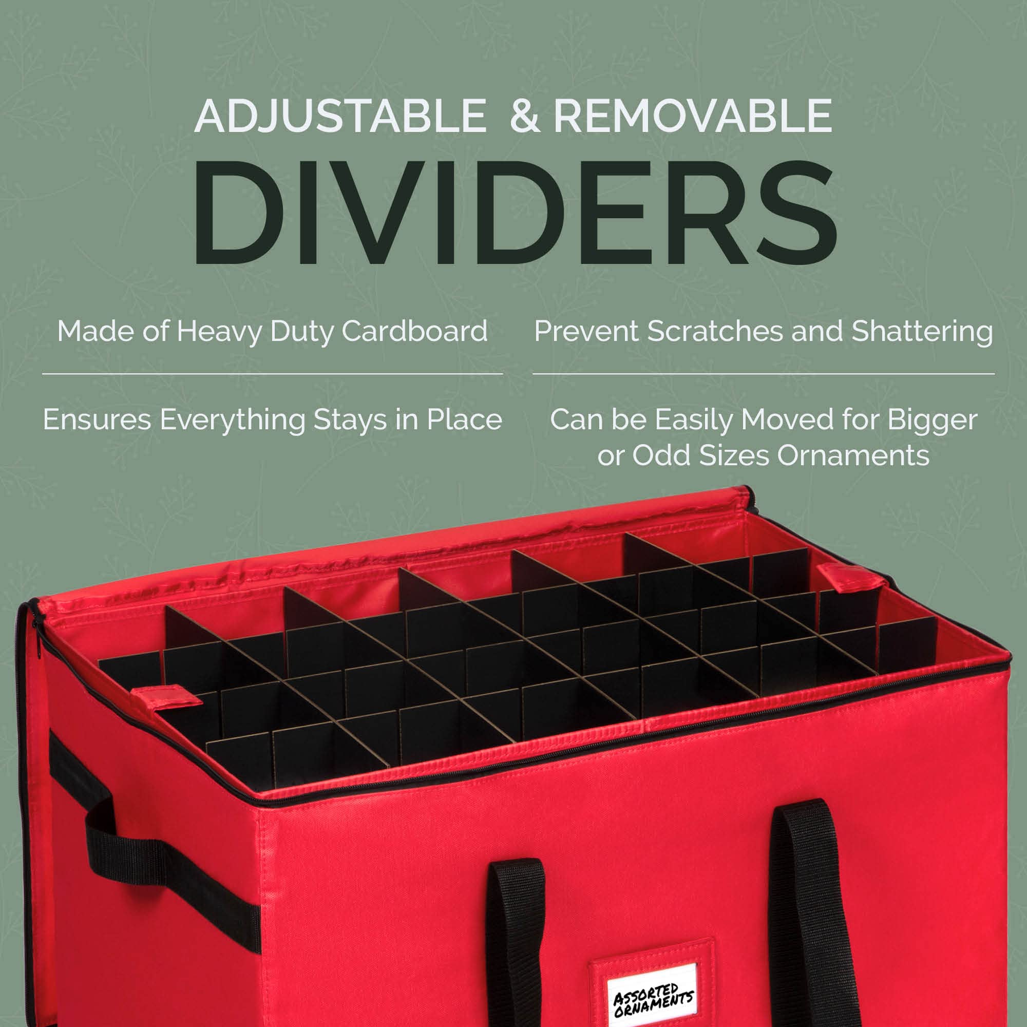 Christmas Ornament Storage Container - With Individual Trays -Heavy Duty 600D Tear Resistant Material, Zippered, Adjustable Dividers - Large