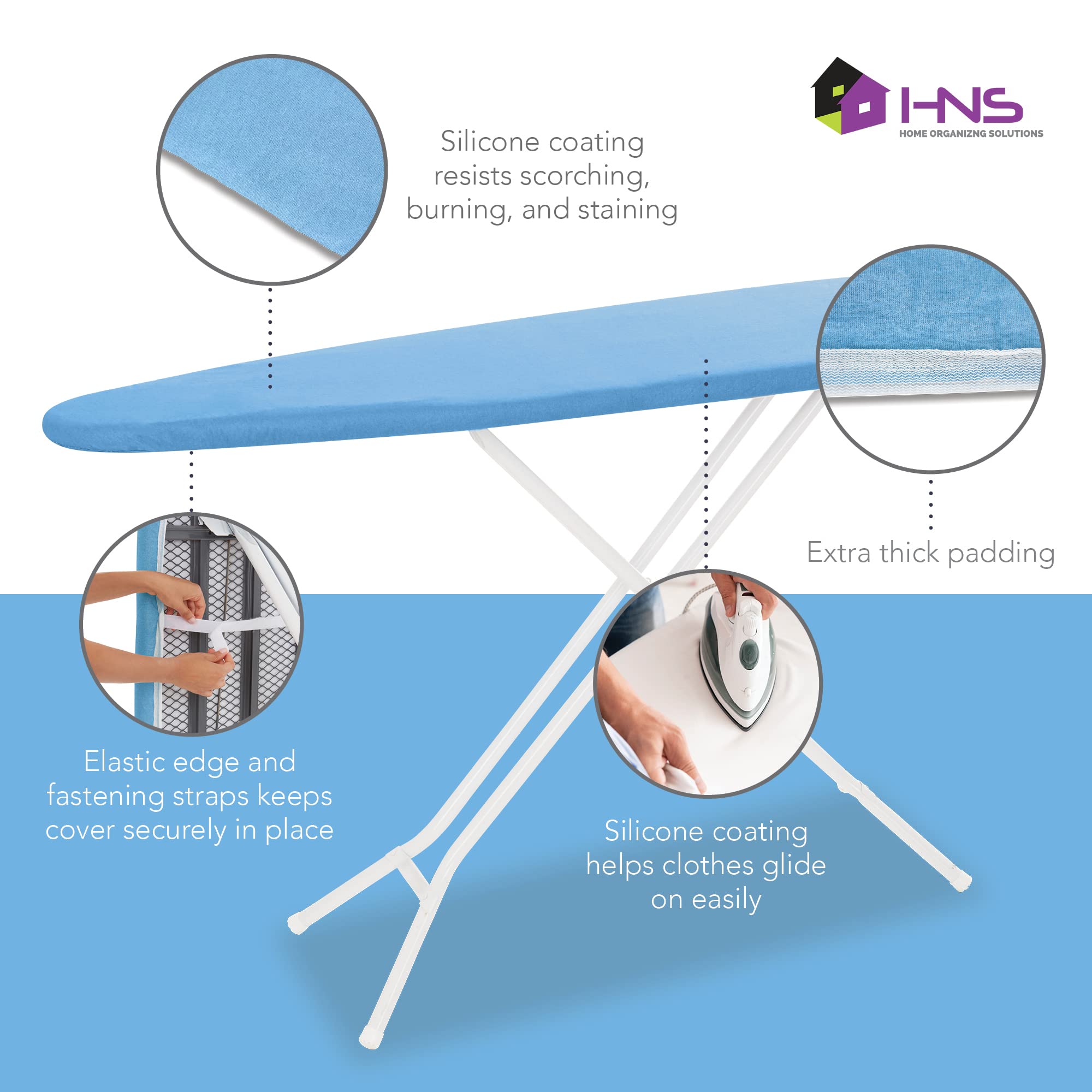 Hold N' Storage Ironing Board Cover and Pad - 15" x 54" - Iron Board Cover Large Fits All Standard Sizes - Heat Reflective Iron Pad for Table Top