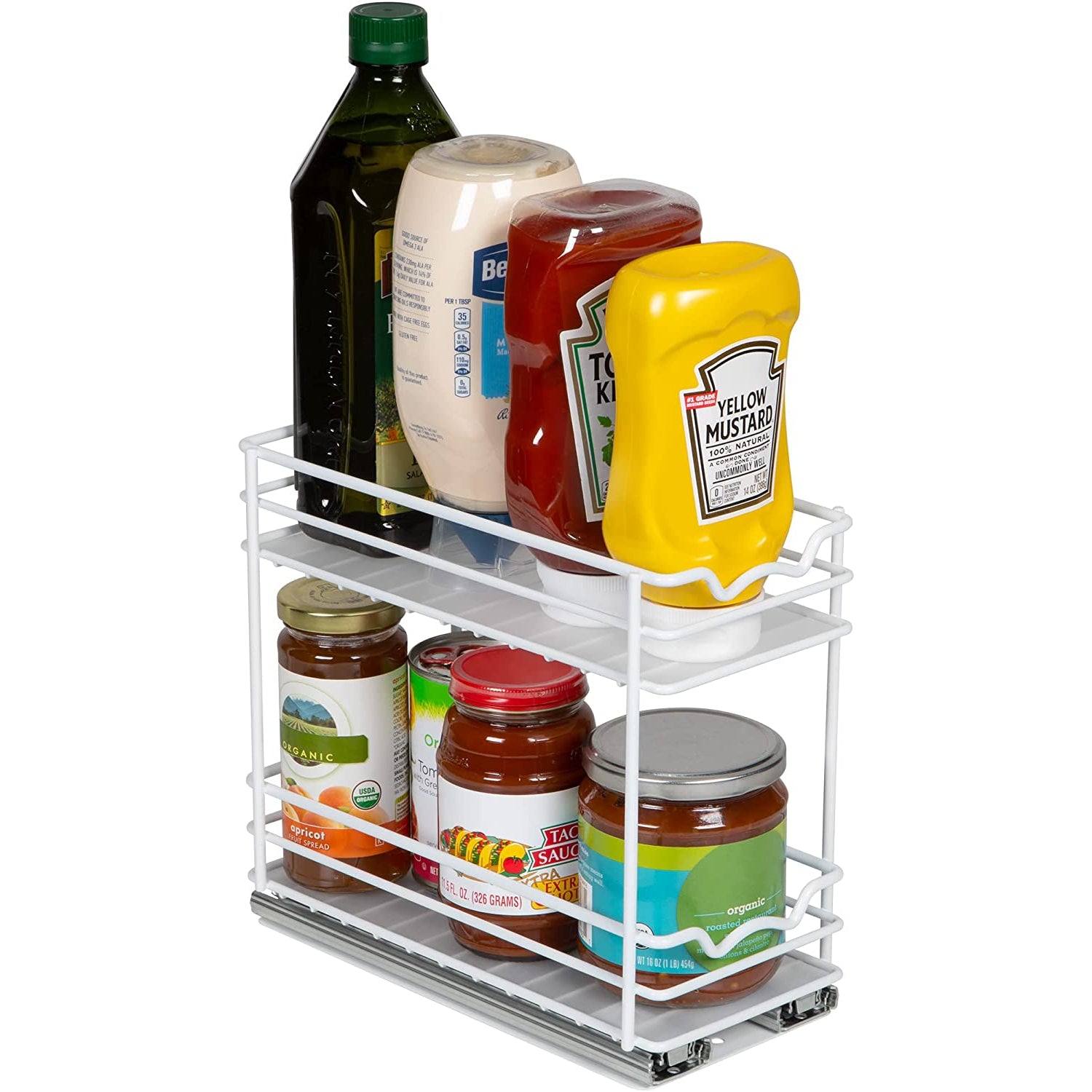 Spice Rack Organizer for Cabinet, Heavy Duty - Pull Out Spice Rack 5 Year Warranty, White Finish