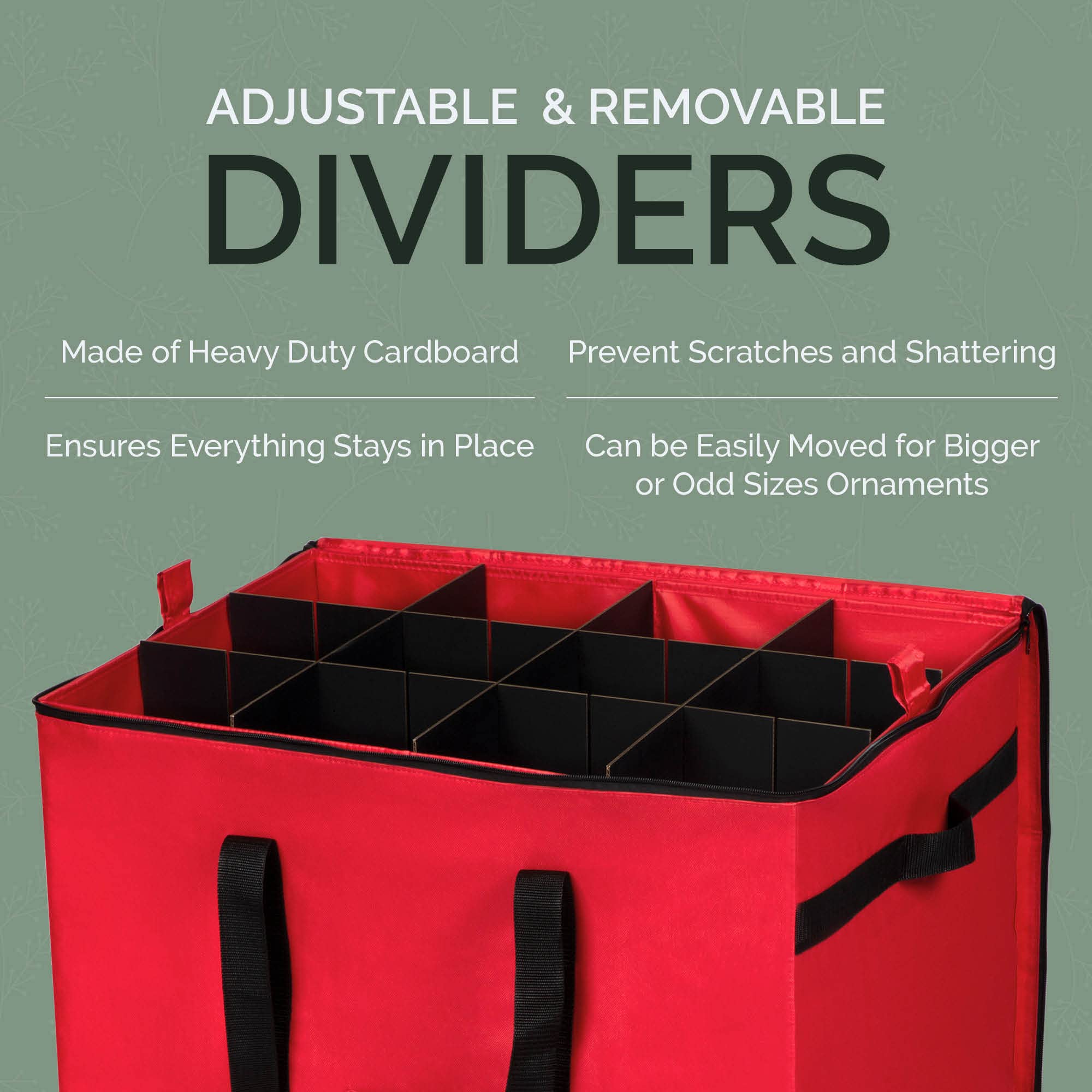 Christmas Ornament Storage Container - With Individual Trays -Heavy Duty 600D Tear Resistant Material, Zippered, Adjustable Dividers - Large