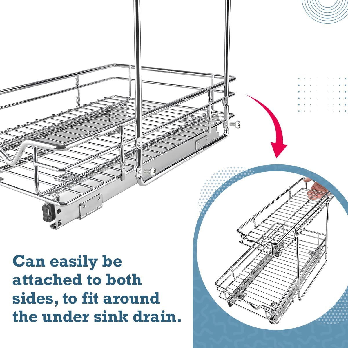 Hold N’ Storage Under Sink Organizers and Storage - 2 Tier slide out Cabinet Organizer With Sliding Drawers For Inside Cabinets Chrome