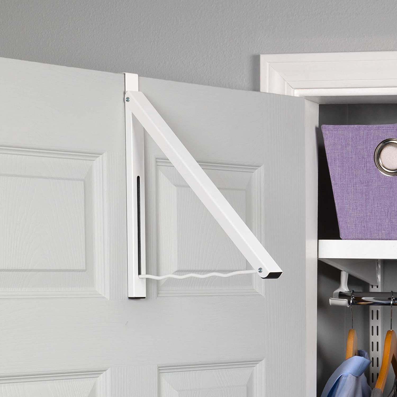 Over Door Hanger - Single Closet Hook Retractable Collapsible Folding Hanging Rack Organizer Ideal for Bathrooms, Dorm Rooms Etc.