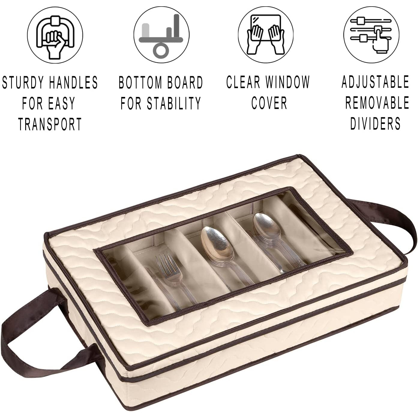 Flatware Storage Case - Tableware Utensil Chest - Durable 5 Compartment Silverware Container with Removable Lid and Easy to Carry Handles - Large Capacity Keeps Your Cutlery Organized and Protected