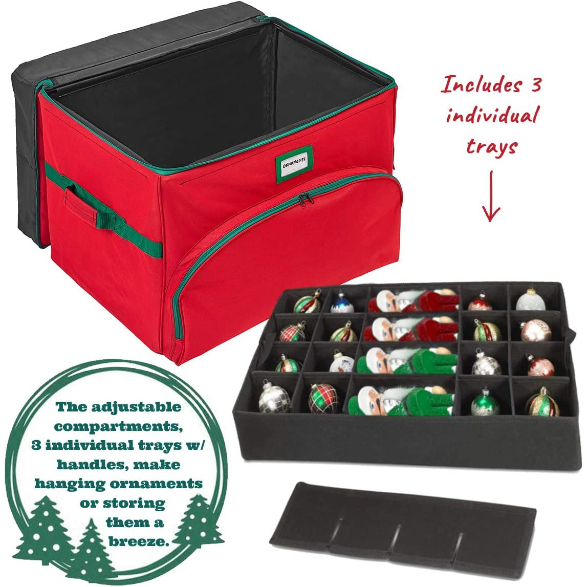  HOLDN' STORAGE Underbed Christmas Ornament Storage Container  Box with Dividers - Convenient Durable 2 Individual Removable Trays Fits Up  to 48-3” Ornaments, Red : Home & Kitchen