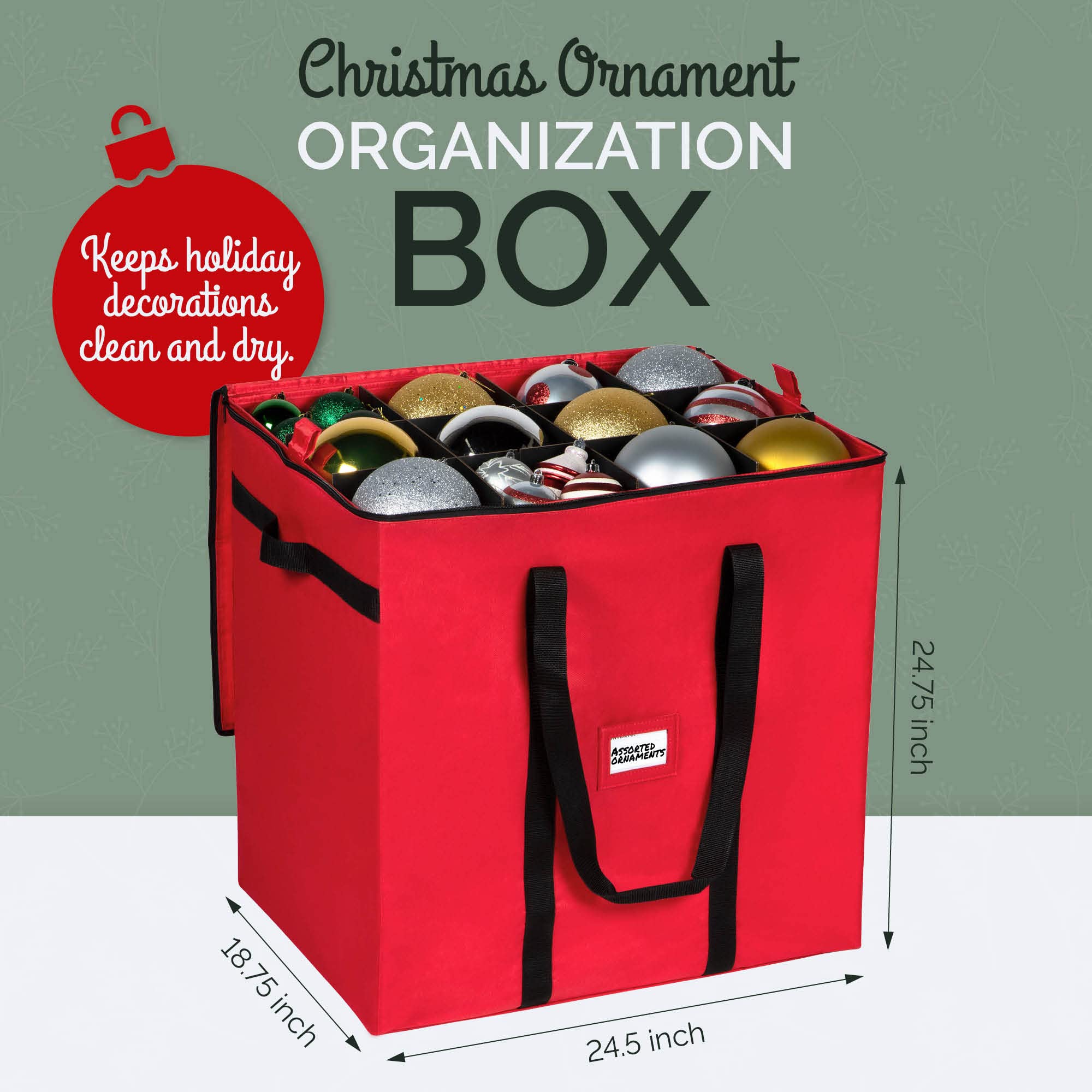 Christmas Ornament Storage Container - With Individual Trays -Heavy Duty 600D Tear Resistant Material, Zippered, Adjustable Dividers - Large