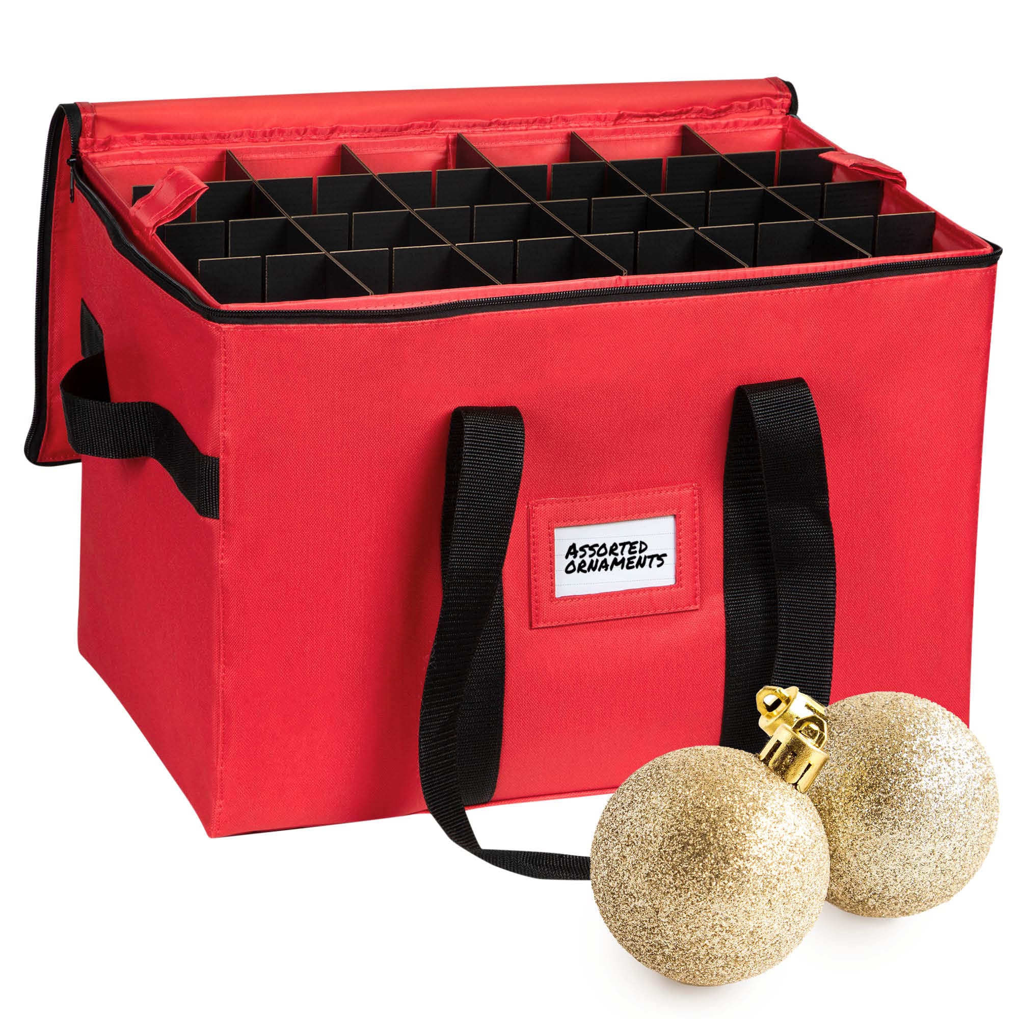 Christmas Ornament Storage Container - With Individual Trays -Heavy Duty 600D Tear Resistant Material, Zippered, Adjustable Dividers - Large
