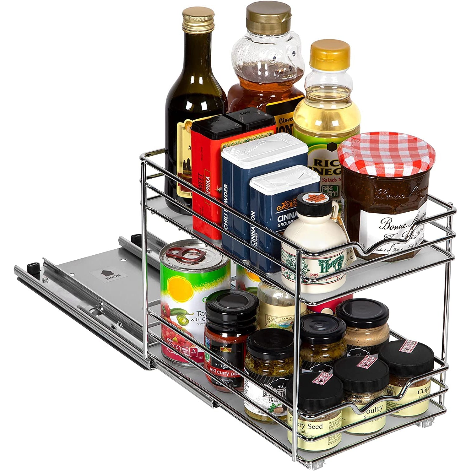 Pull Out Cabinet Organizer for Spices, Cans 2 Tier - Heavy Duty with Lifetime Limited Warranty
