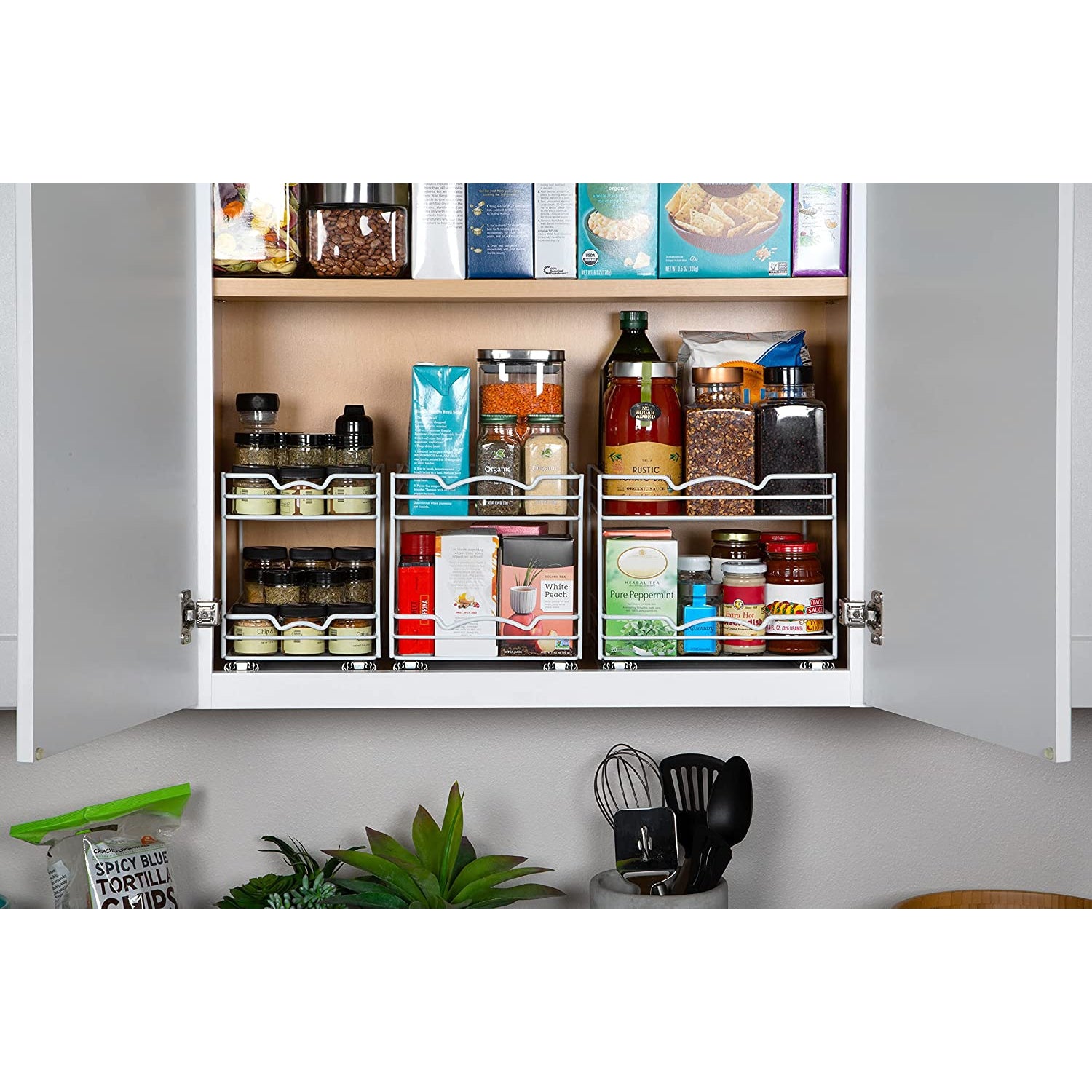 Spice Rack Organizer for Cabinet, Heavy Duty - Pull Out Spice Rack 5 Year Warranty, White Finish