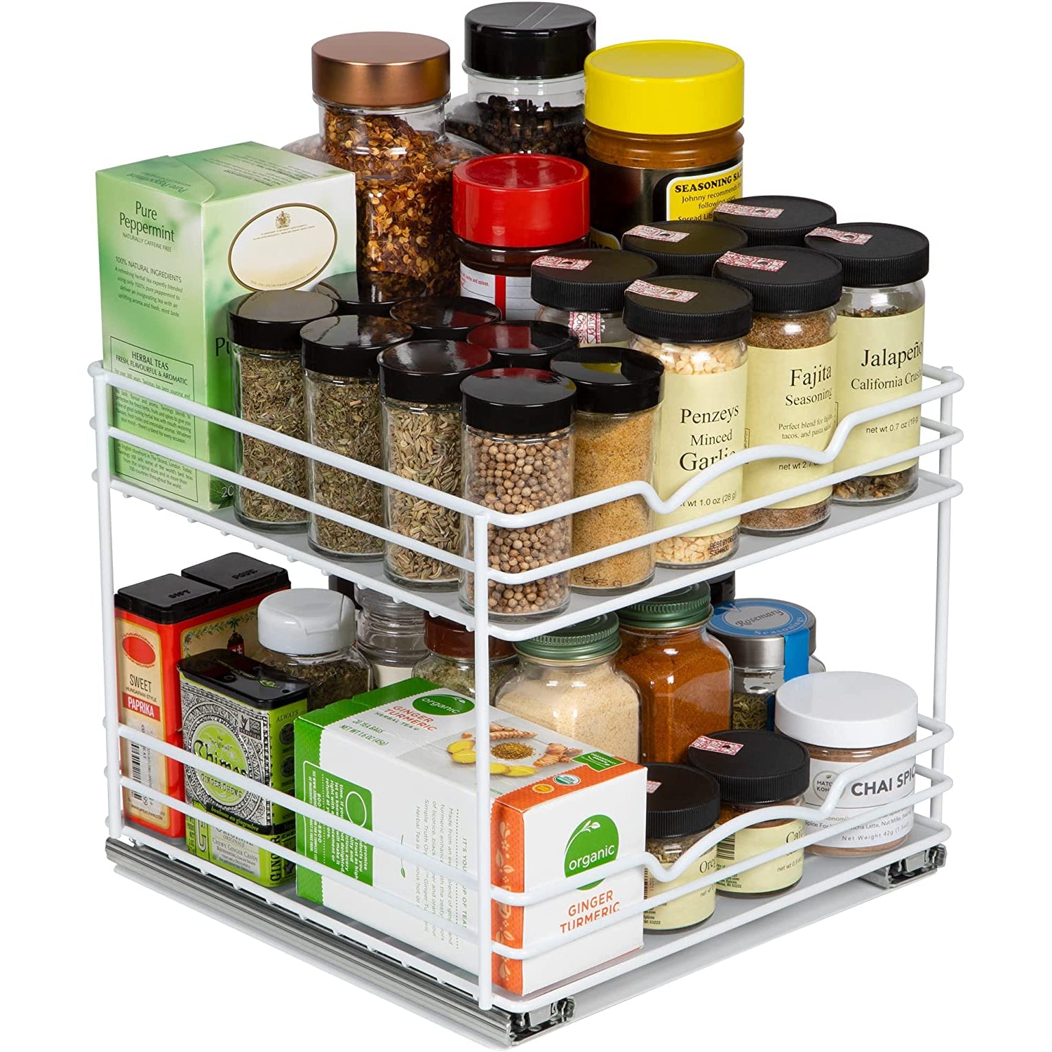 Spice Rack Organizer for Cabinet, Heavy Duty - Pull Out Spice Rack 5 Year Warranty, White Finish