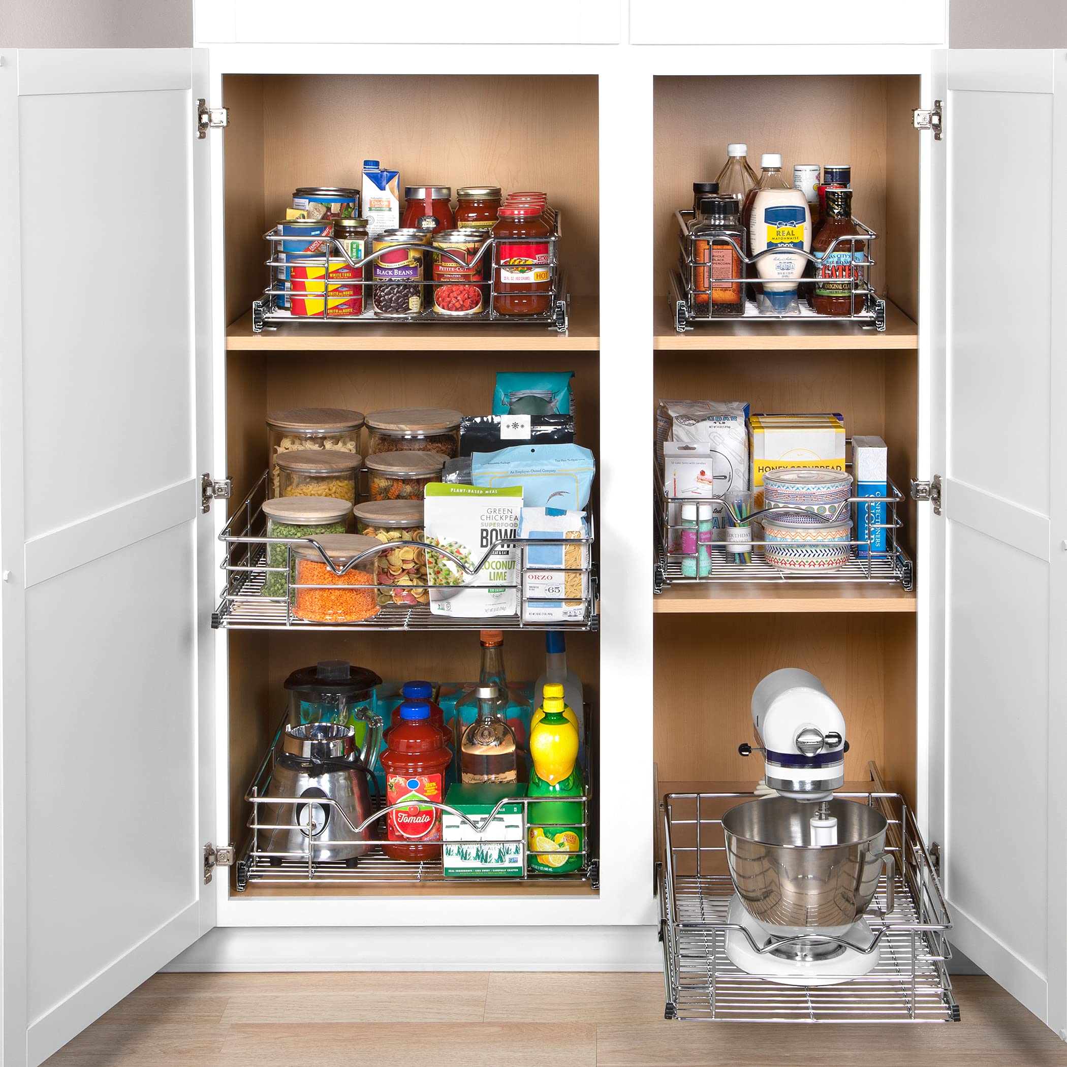 Pull Out Cabinet Organizer - Pantry Drawer Slide Out Caddy with Heavy Gauge Metal Wire, Anti-Rust Chrome Finish