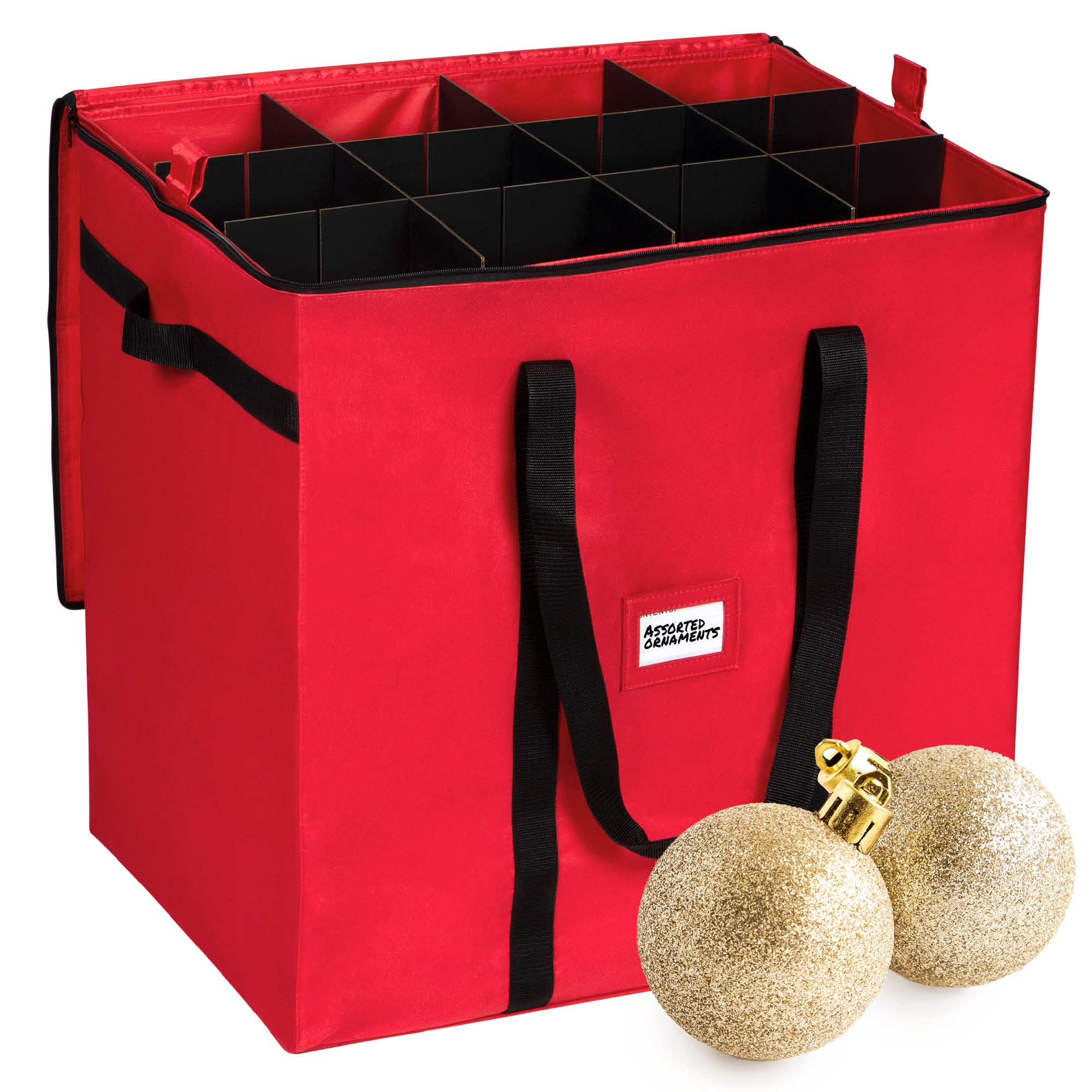 Christmas Ornament Storage Container - With Individual Trays -Heavy Duty 600D Tear Resistant Material, Zippered, Adjustable Dividers - Large