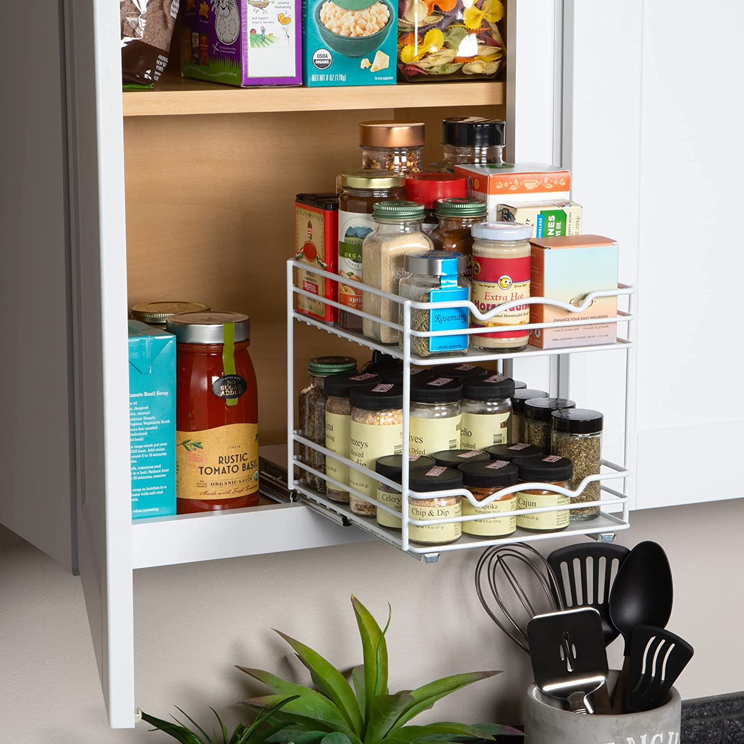 Spice Rack Organizer for Cabinet, Heavy Duty - Pull Out Spice Rack 5 Year Warranty, White Finish