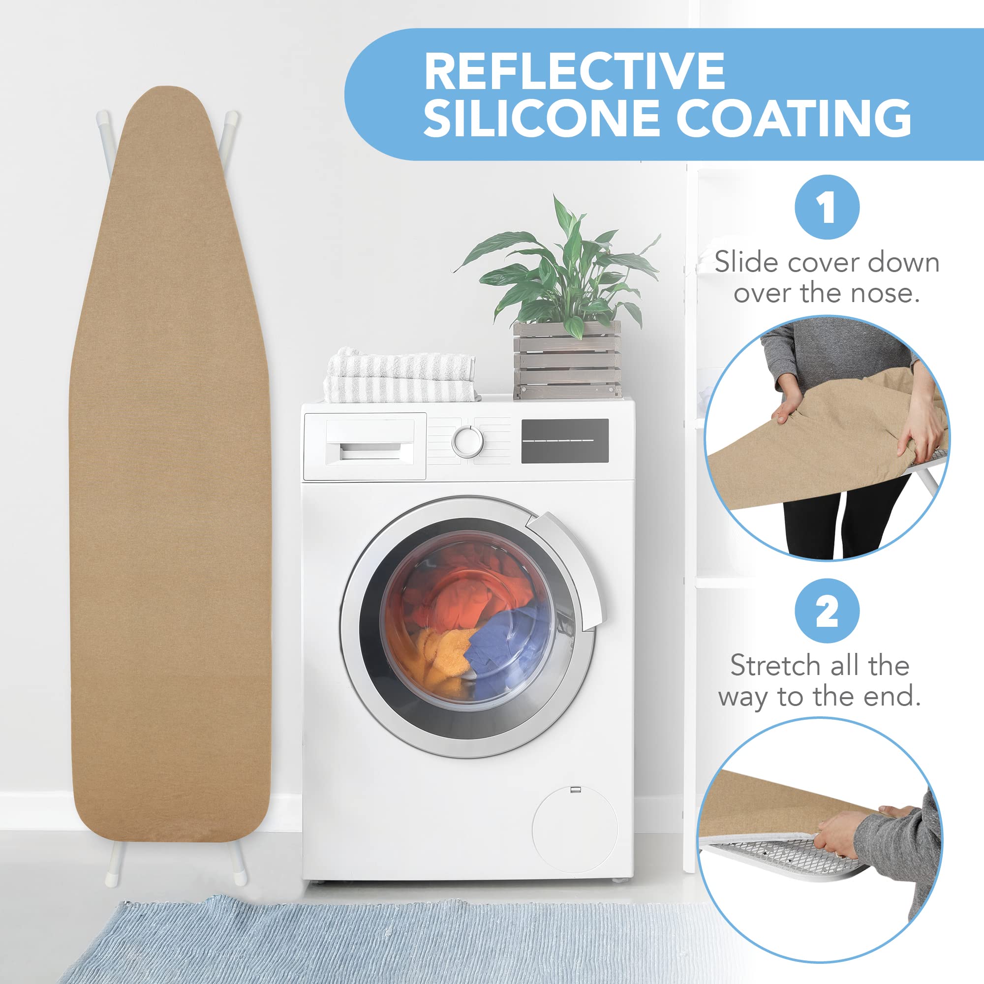 Hold N' Storage Ironing Board Cover and Pad - 15" x 54" - Iron Board Cover Large Fits All Standard Sizes - Heat Reflective Iron Pad for Table Top